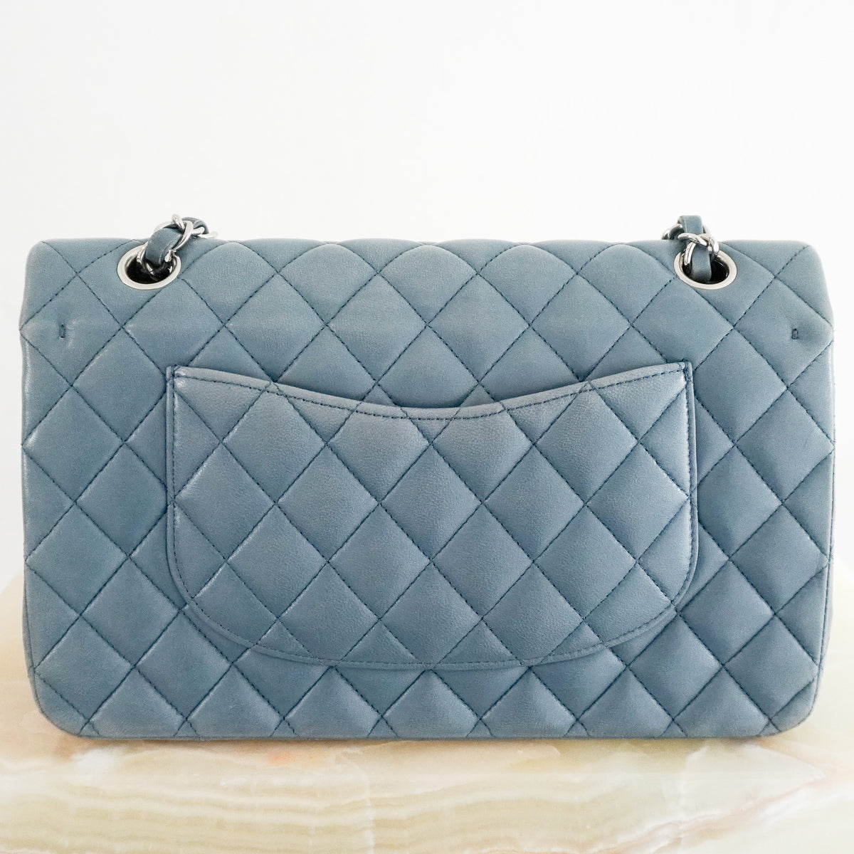 Back Image: Chanel Ash Blue Medium Classic Double Flapbag