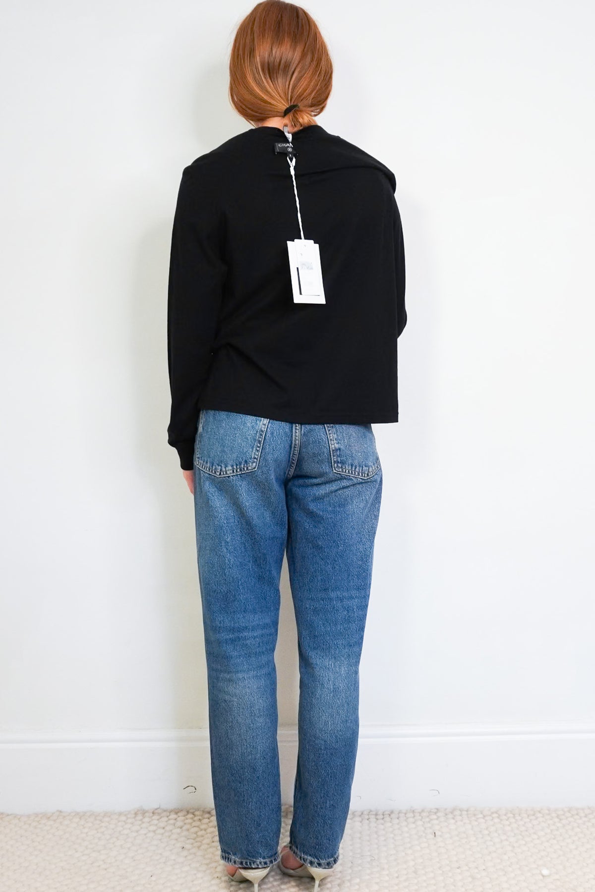 Back Image: Chanel Camellia Coco Mark Sequin Graphic Long Sleeve Top