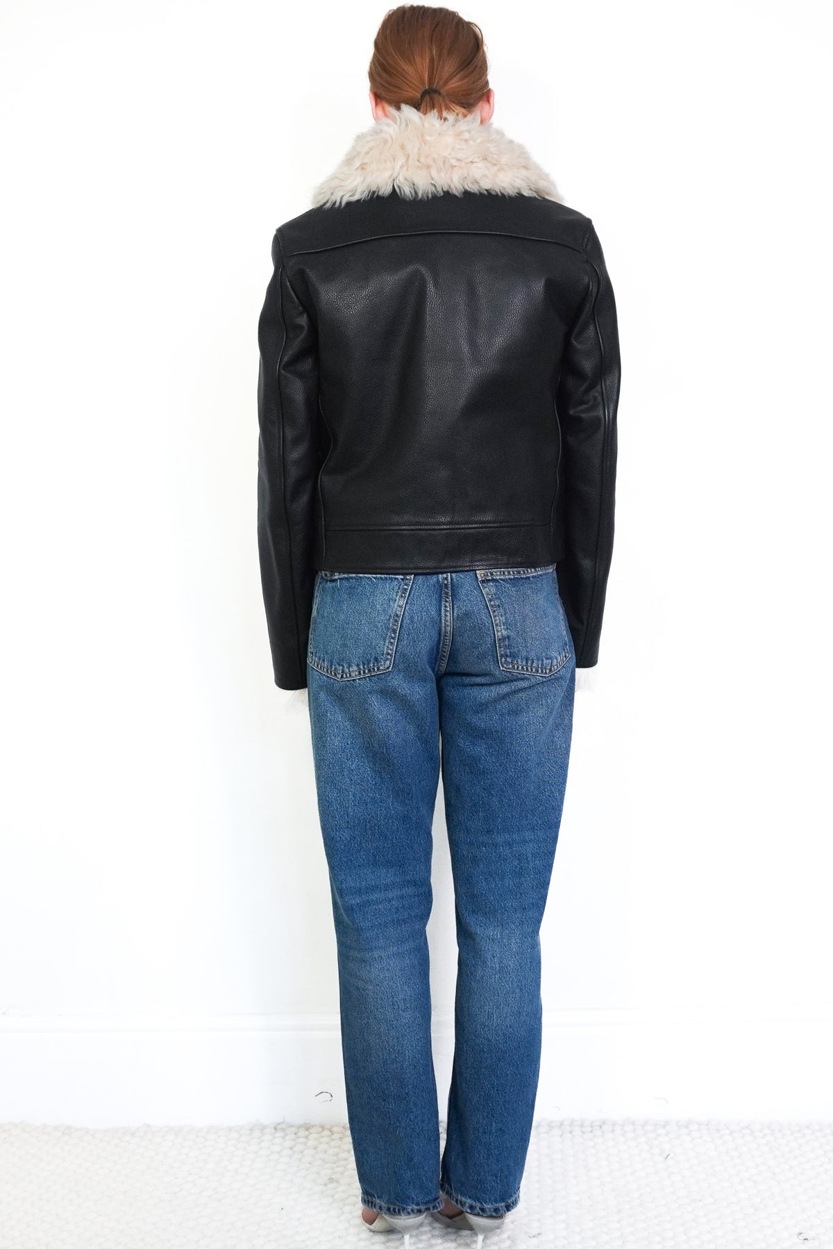 Back Image: DO DO Bar Or Shearling Fur Leather Jacket 