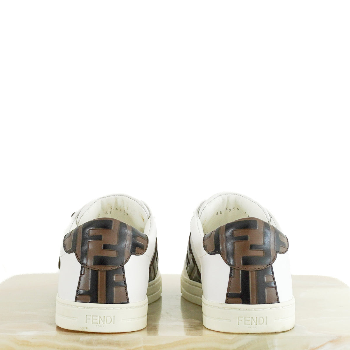 Back Image: Fendi Signature FF Leather Buckle Trainers