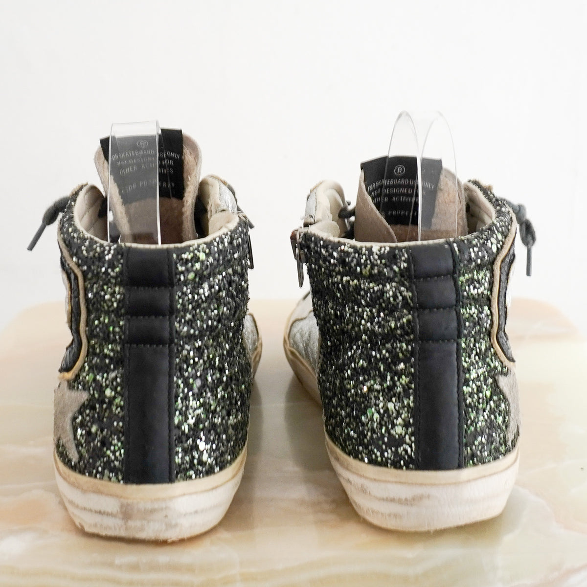 Back Image: Golden Goose High Top Distressed Glitter Sneaker 