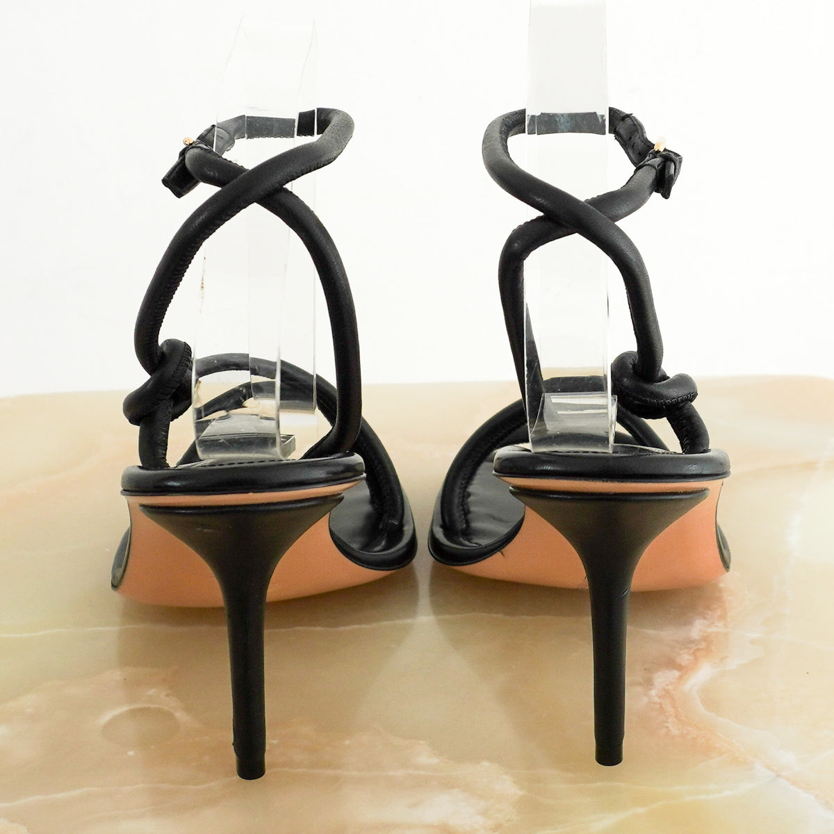 Back Image: Louis Vuitton Black Leather Nova Heeled Sandals 