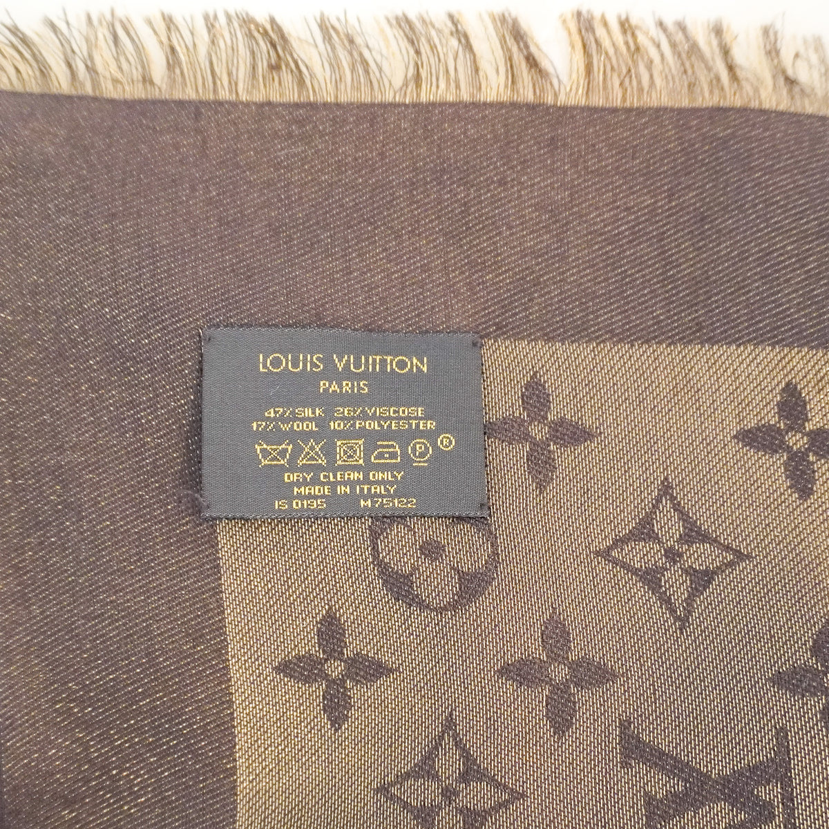 Back Image: Louis Vuitton Monogram Shine Shawl in Brown