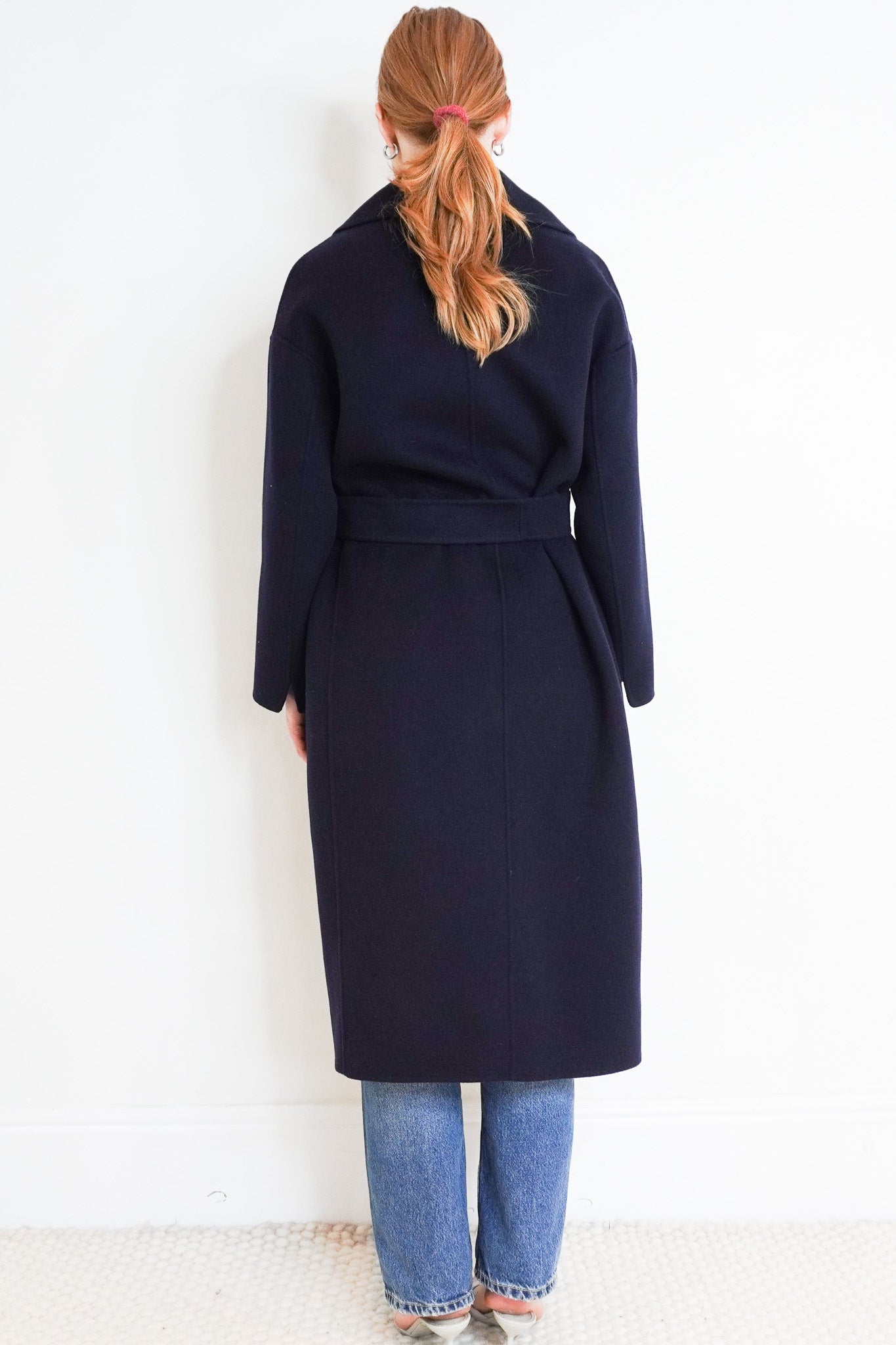 Back Image: Max Mara Madame Wool and Cashmere Navy Wrap Coat