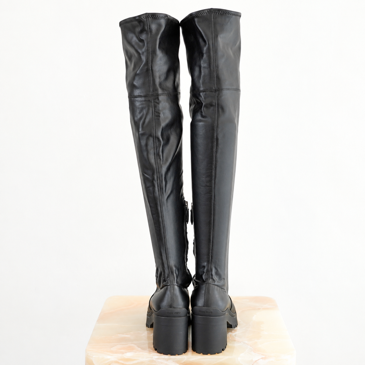 Back Image: Miu Miu Pull On Knee High Boots