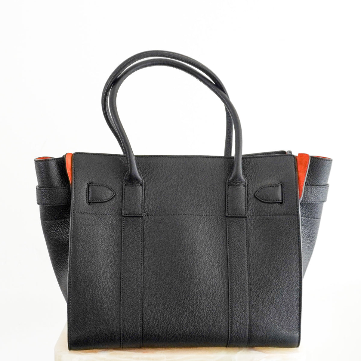 Back Image: Mulberry Small Zipped Bayswater Black with Orange Suede Interior 