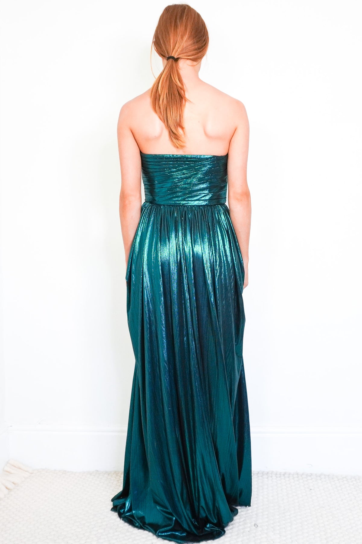 Back Image: Retrofete Metallic Strapless Green Dress