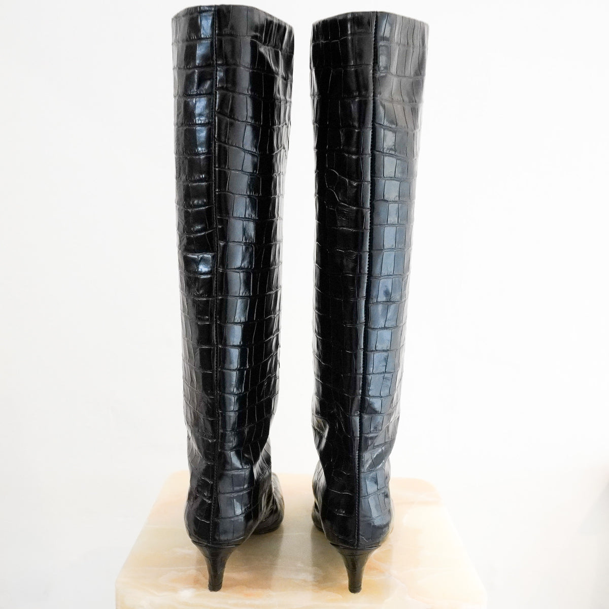 Back Image: Toteme Croc-effect Knee High Boots in Black