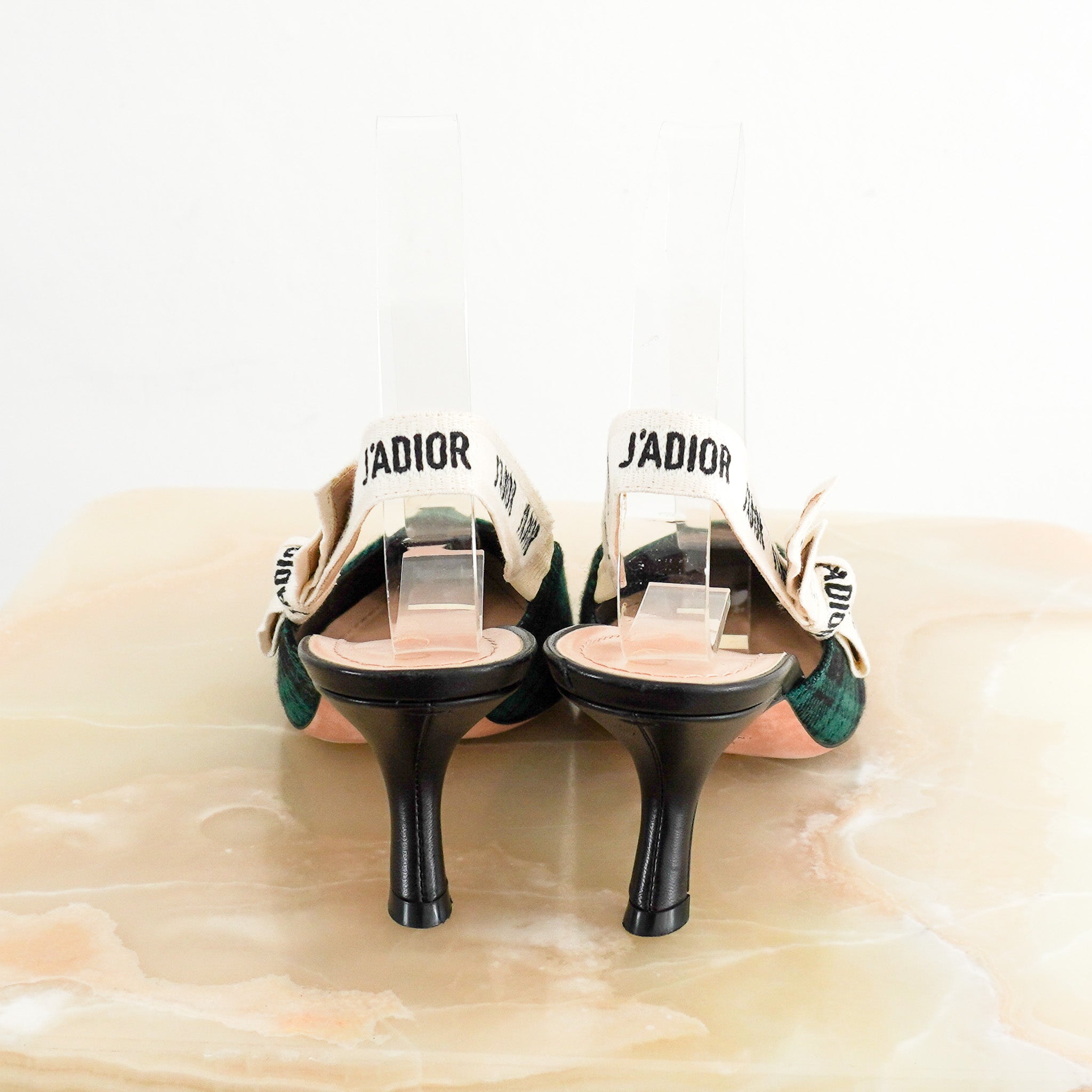 Back image Dior Tartan J’Adior Slingback Kitten Heels in Green & Black