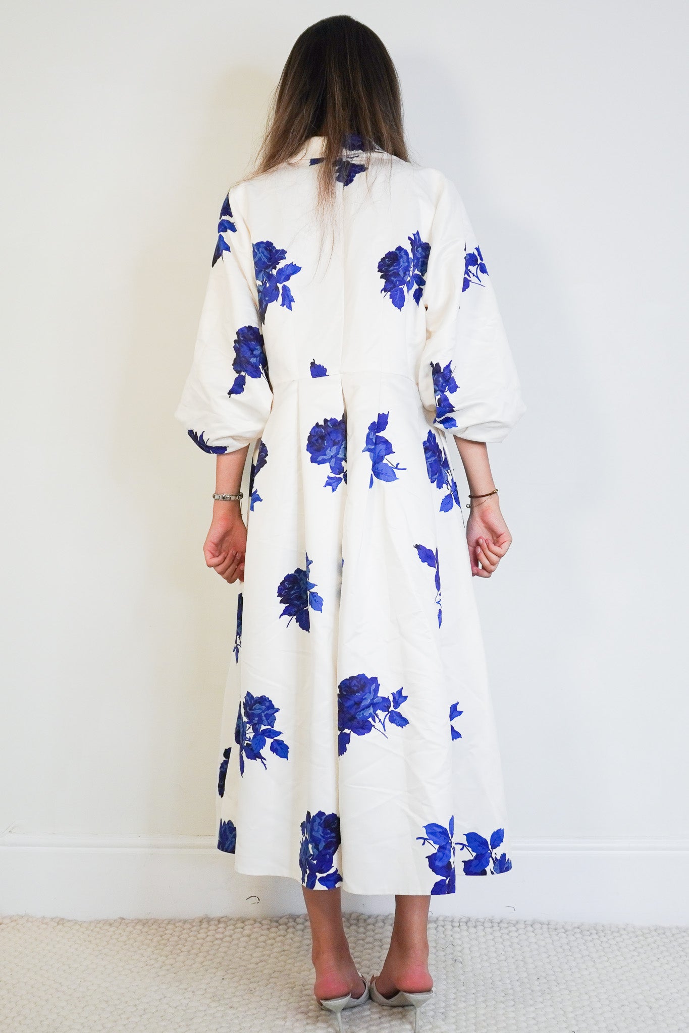 Back image Emilia Wickstead White and Blue Floral Evening Coat 