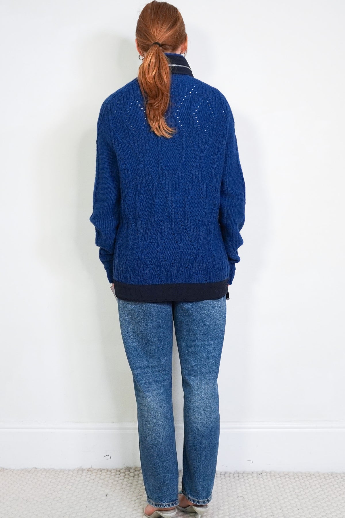 Back image Hermes Cable Knit Zip Up Jumper in Blue