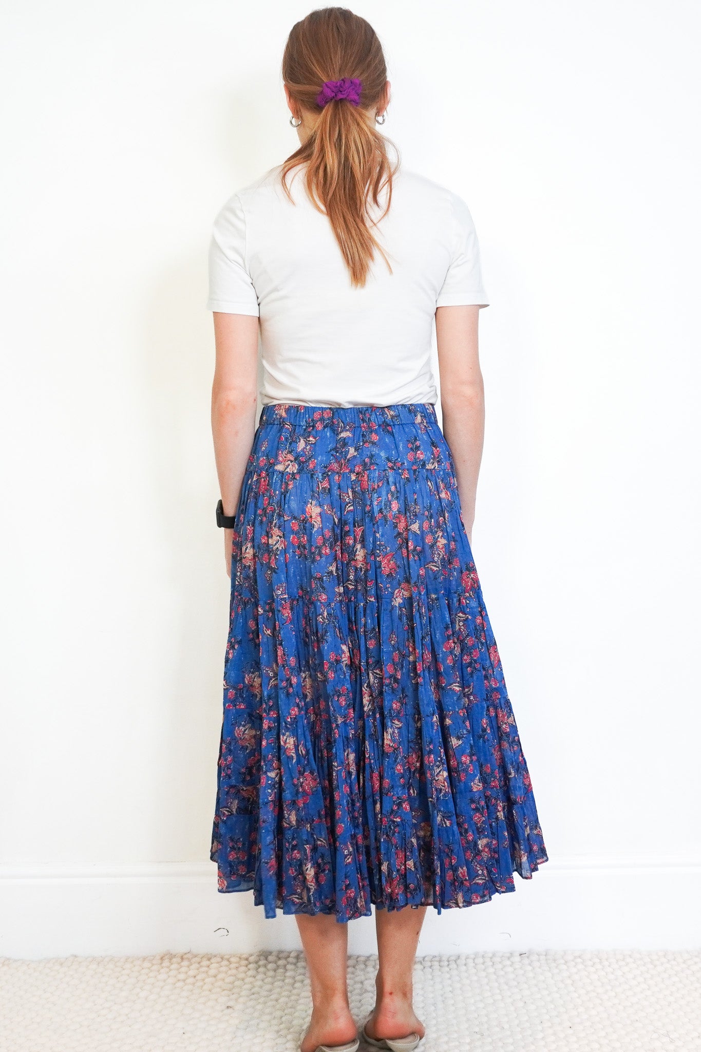 Back image Isabel Marant Blue Floral Tiered Midi Skirt 
