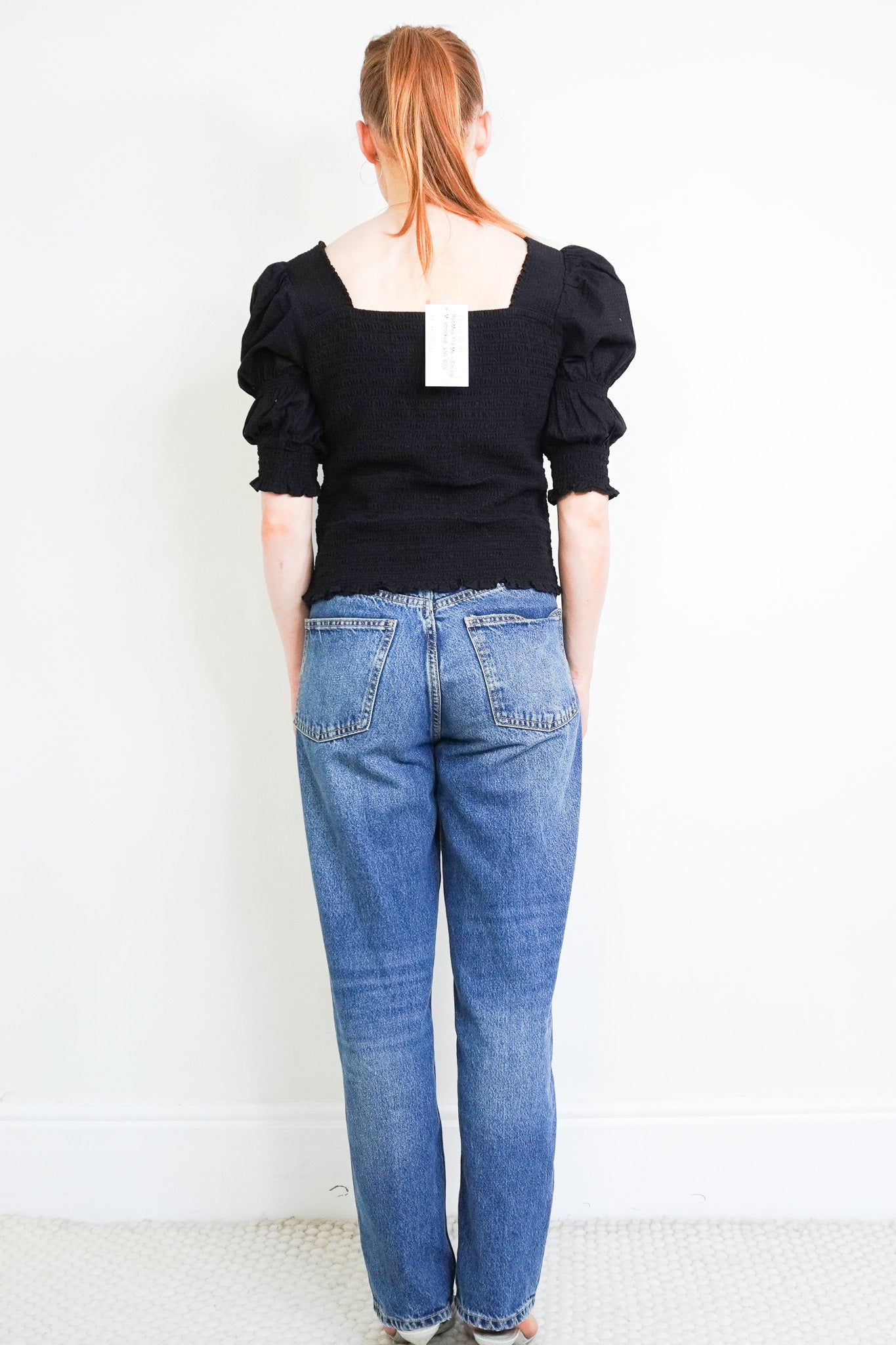 Back image Me + Em Smocked Top in Black