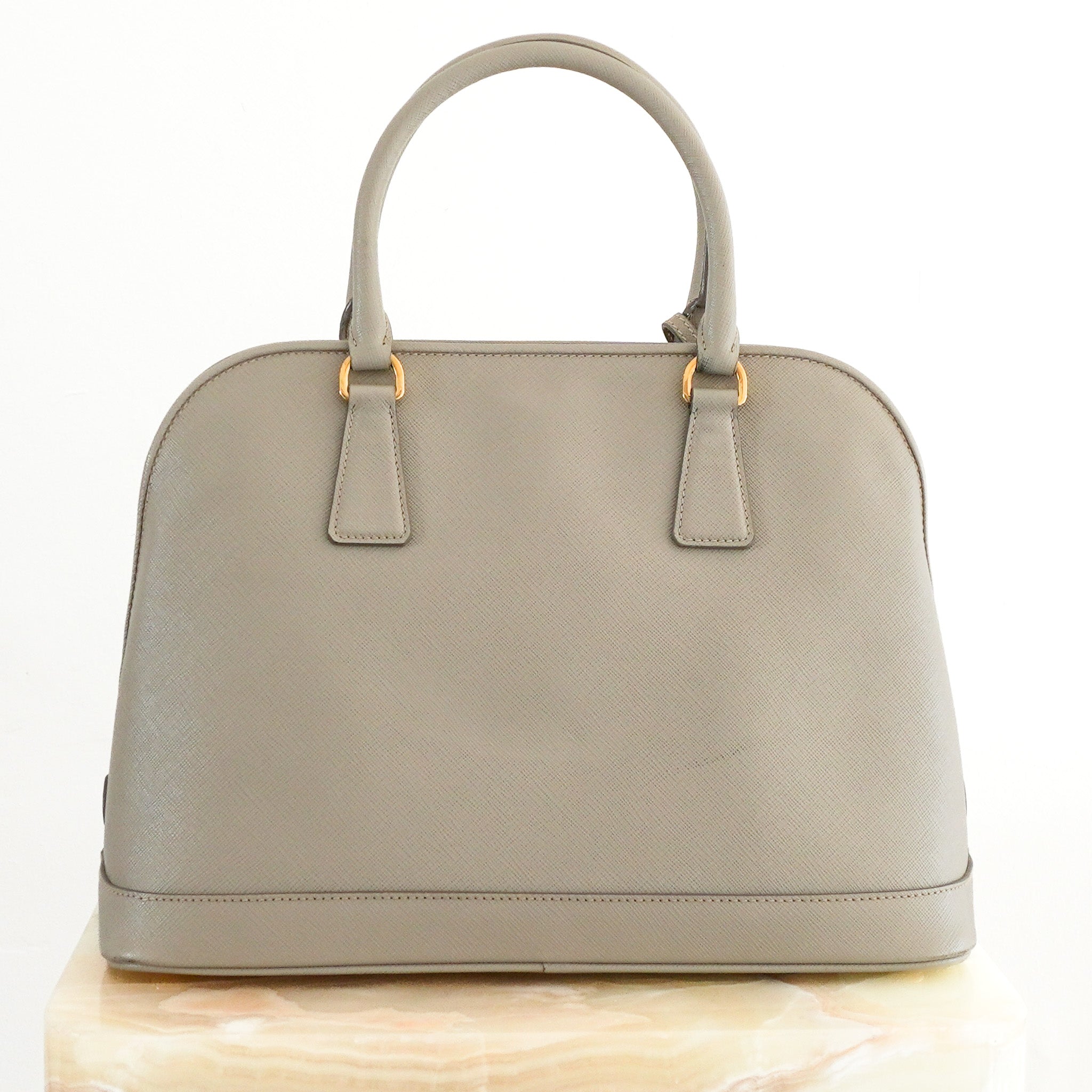 Back image of Prada Double Saffiano Leather Tote in Grey 