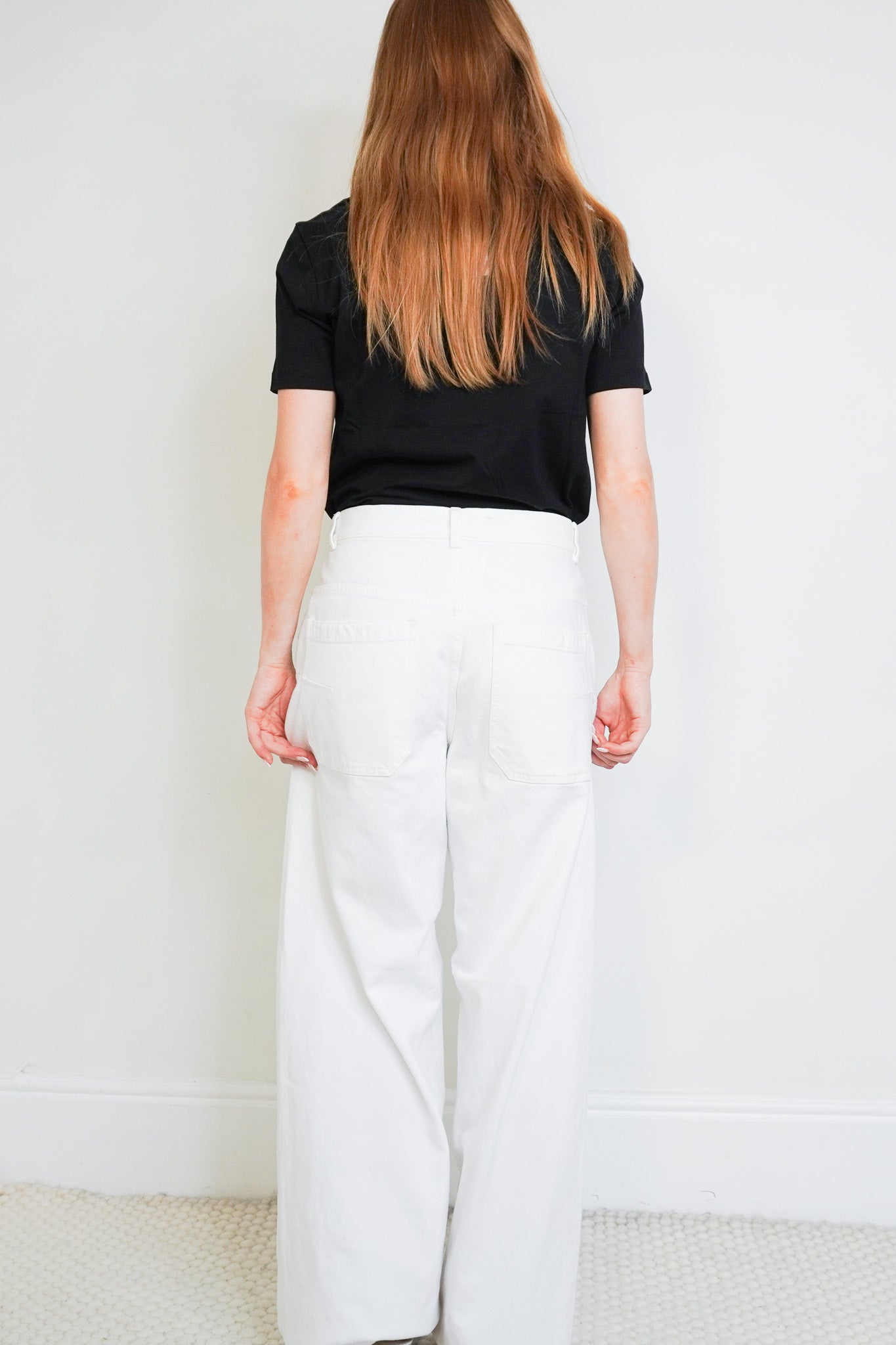 Back image of the Another Tomorrow White Wide-Leg Trousers