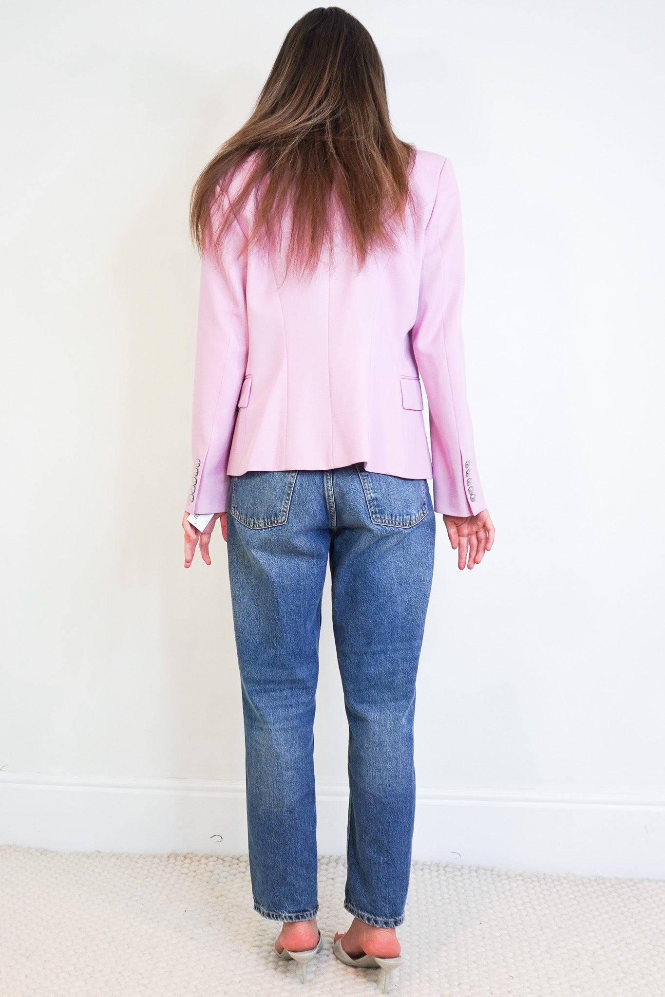 Back image of the Balmain Double Breasted Pink Wool Blazer 