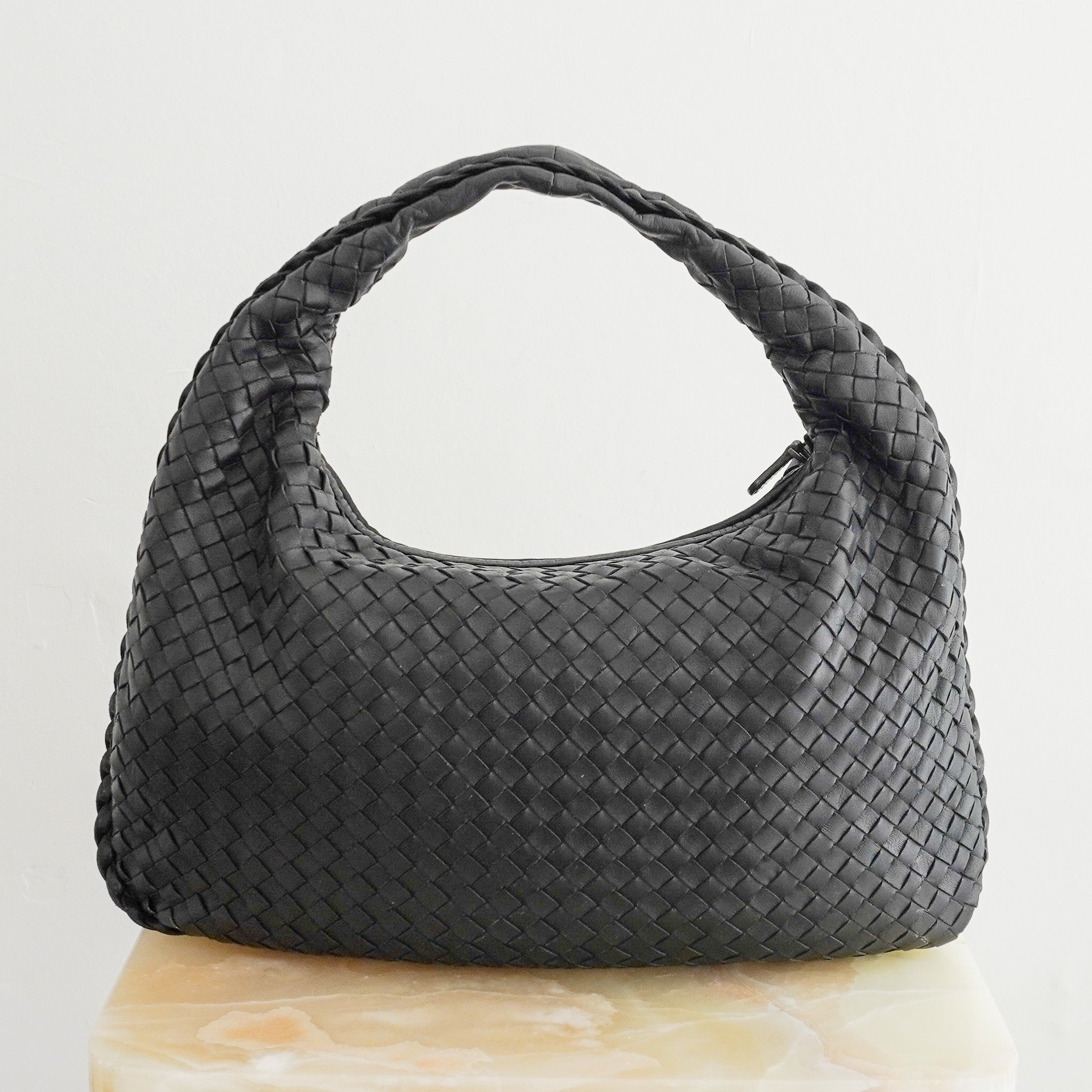 Back image of the Bottega Veneta Intrecciato Black Leather Hobo Bag