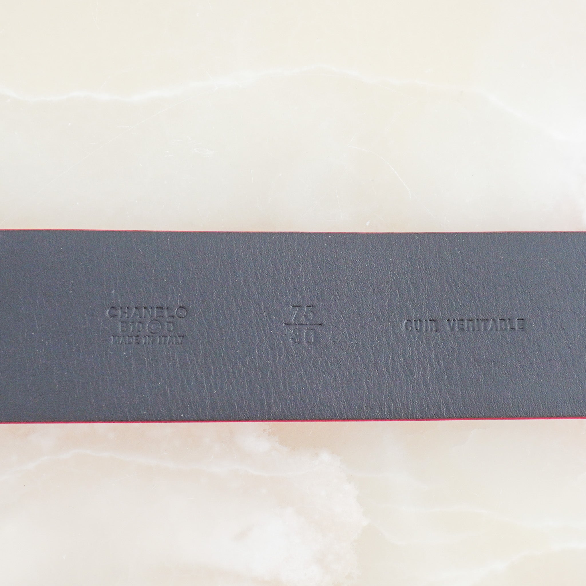 Back image of the Chanel Logo Letter Belt in Red Calfskin Leather 