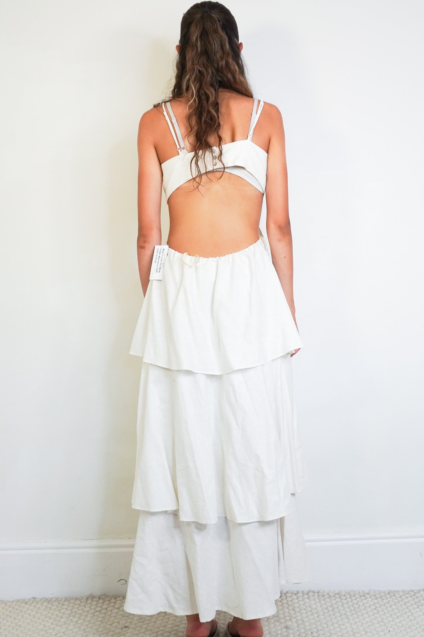 Back image of the Farm Rio White Flower Maxi Dress 