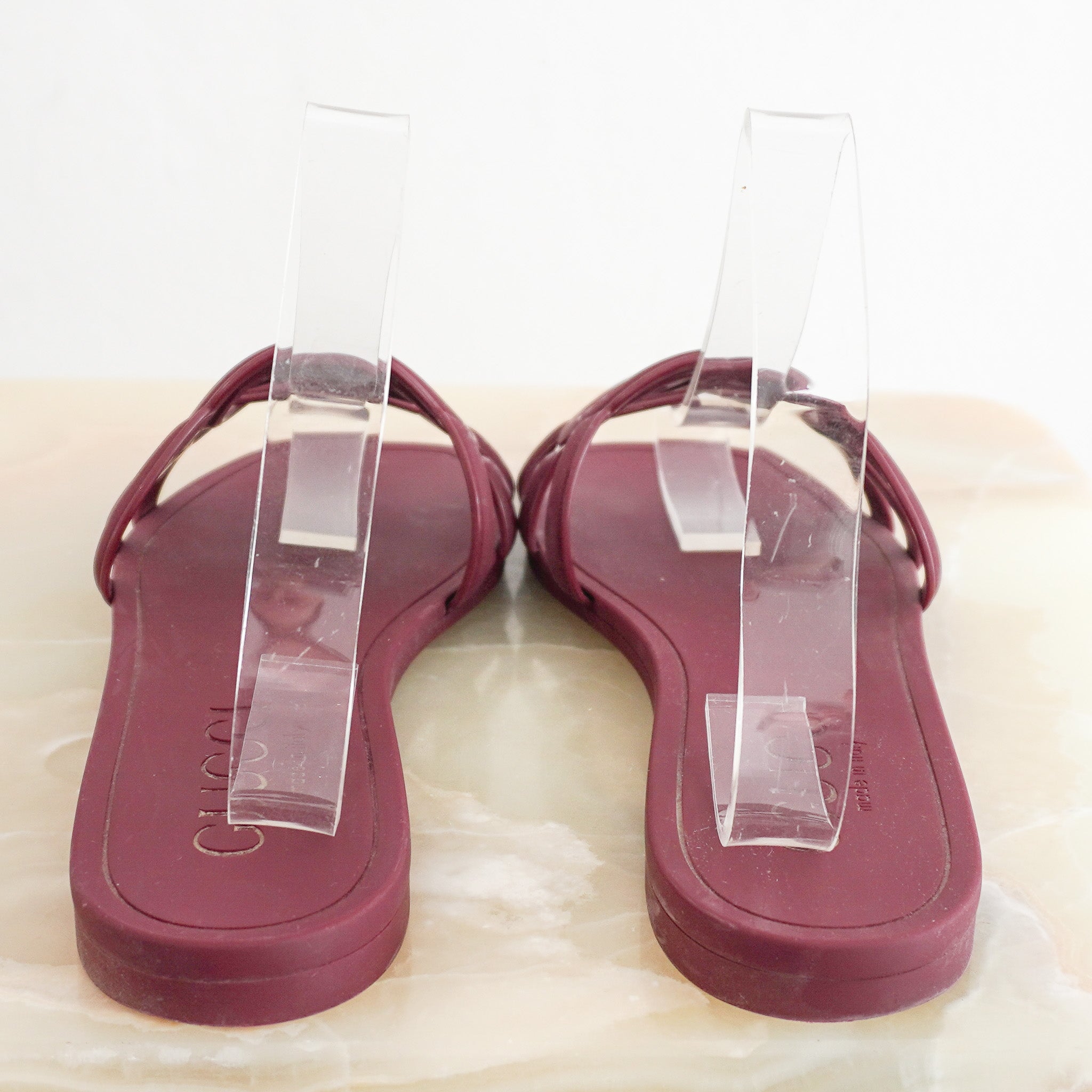 Back image of the Gucci Rubber Interlocking Rosso Ancora Burgundy Slides 
