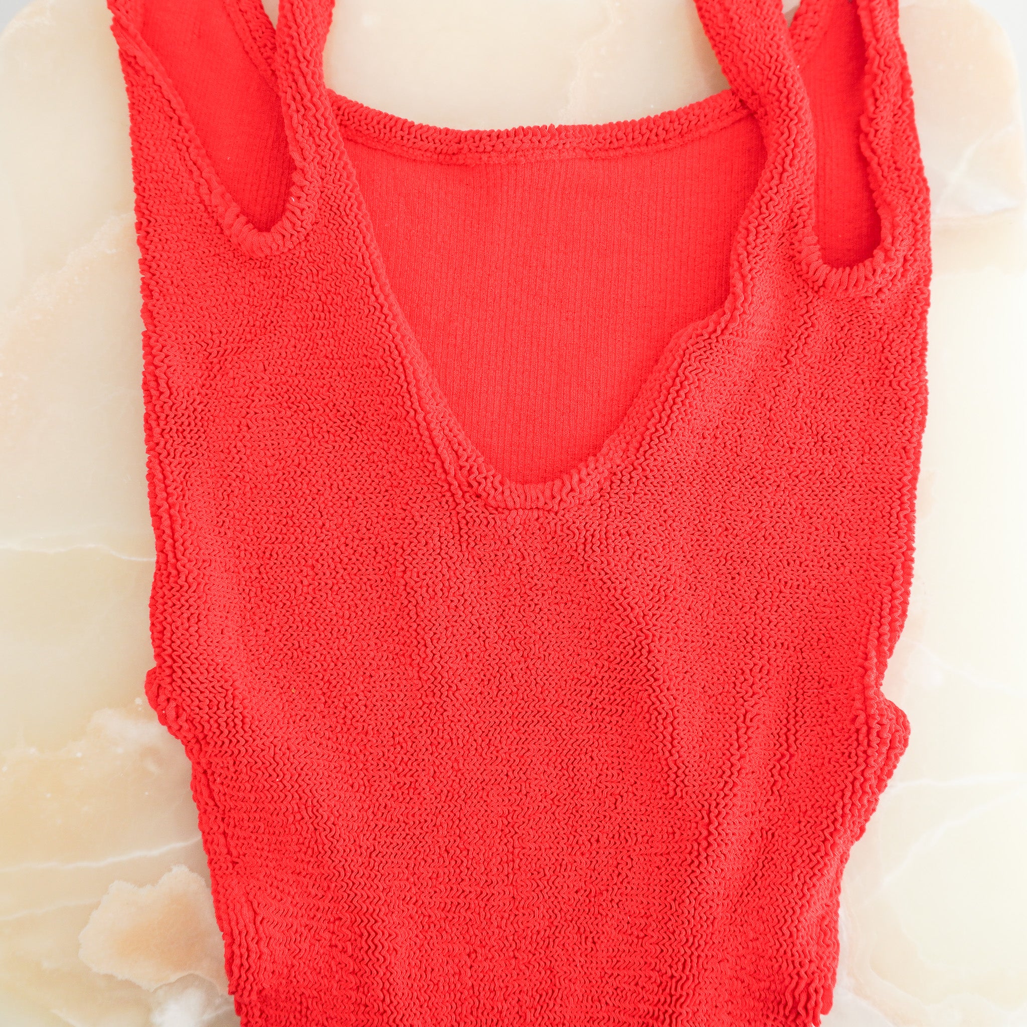 Back image of the Hunza G Red Square Neck Swimsuit 