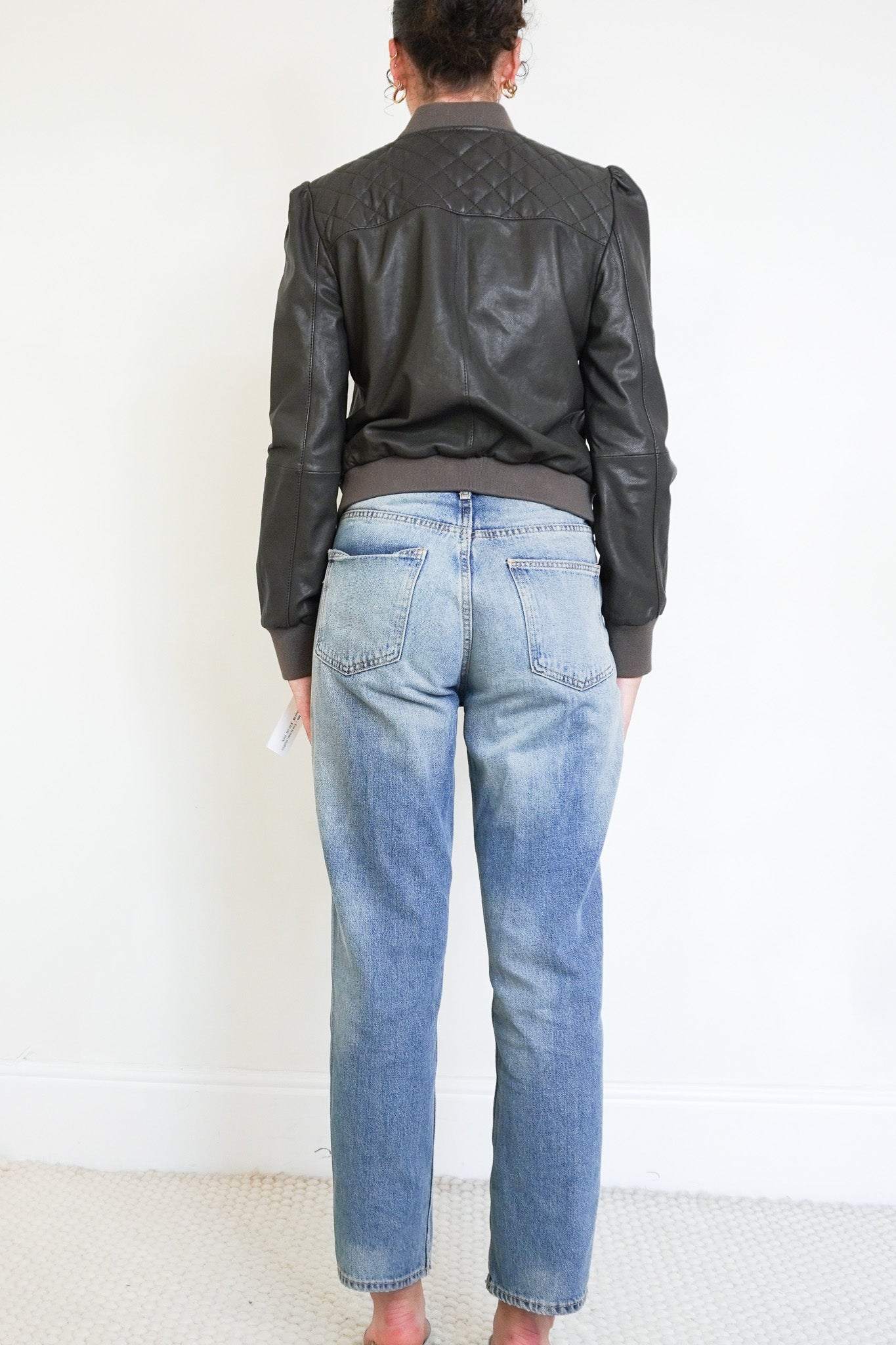 Back image of the ME + EM Brown Leather Bomber Jacket 