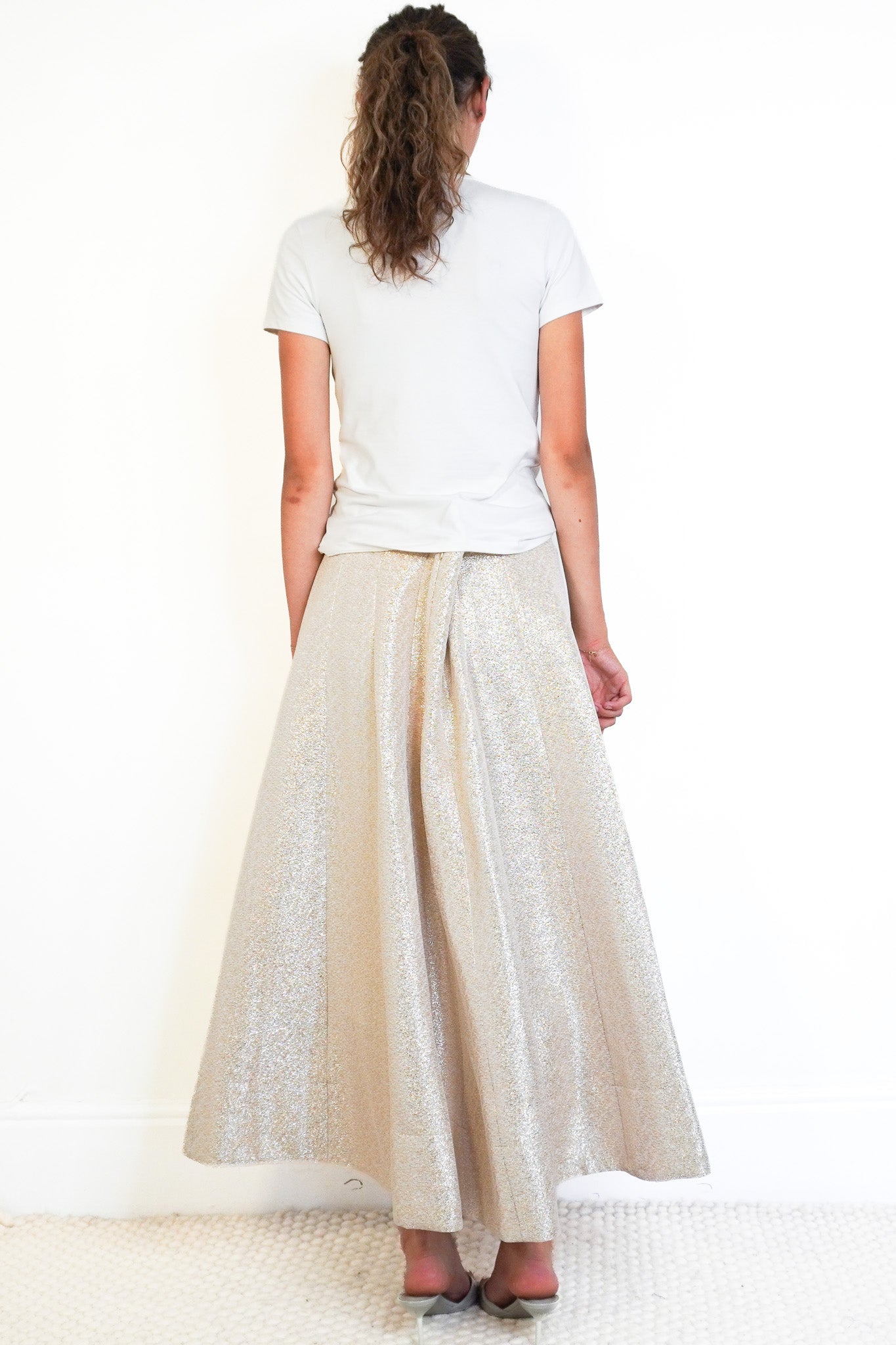 Back image of the Me + Em Gold Glitter Long Skirt