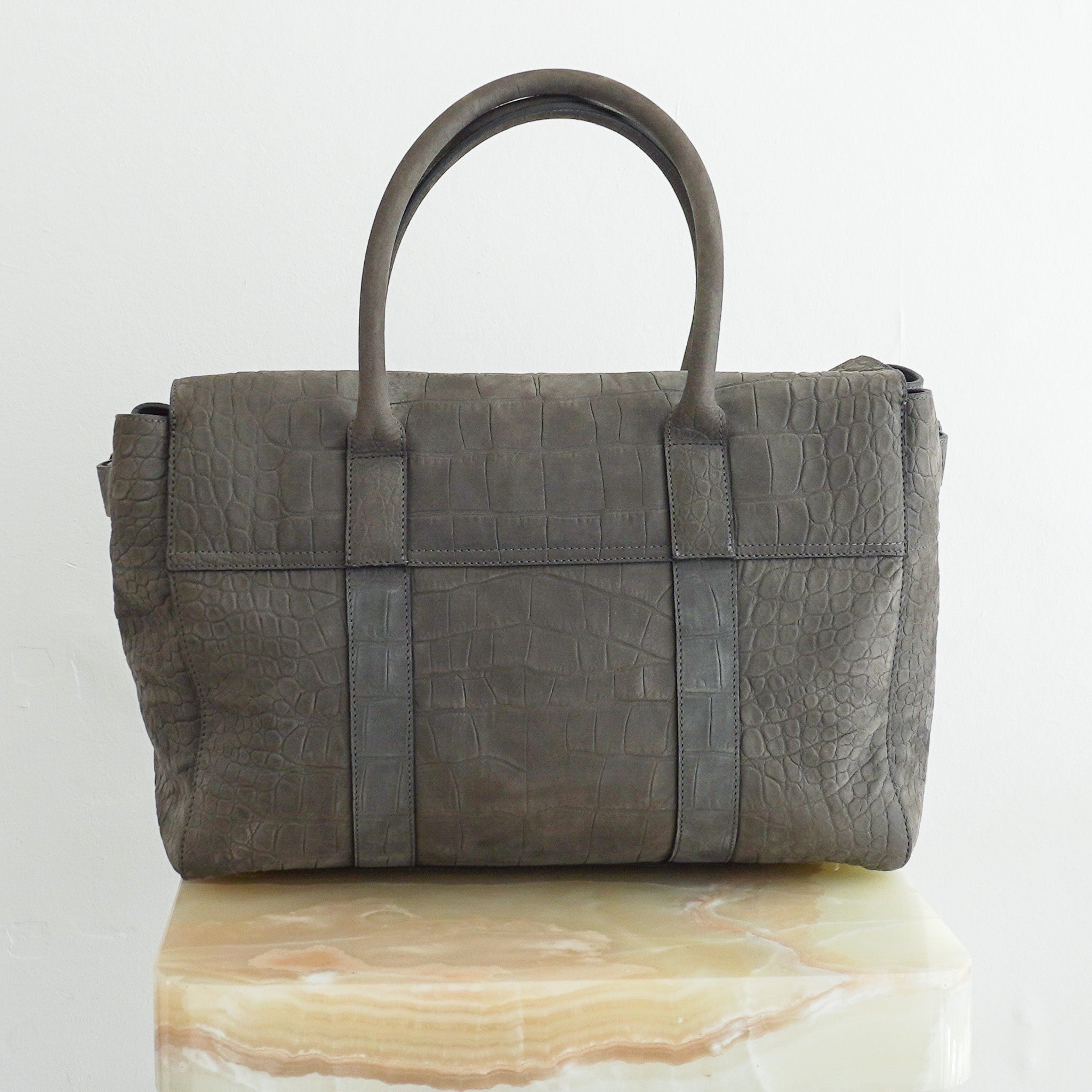 Back image of the Mulberry Bayswater Croc Tote in Grey 