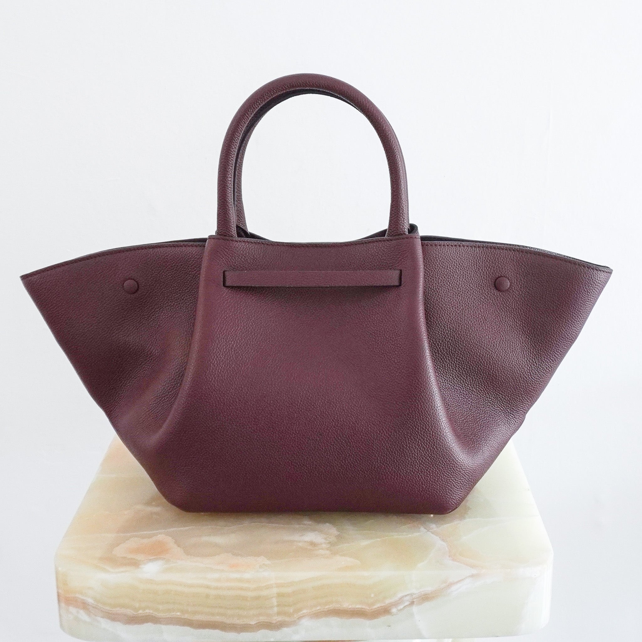 NEW Demellier The Midi New York Bag in Burgundy Grained Leather (RRP £475) | Authentic Preloved - Reloved Again