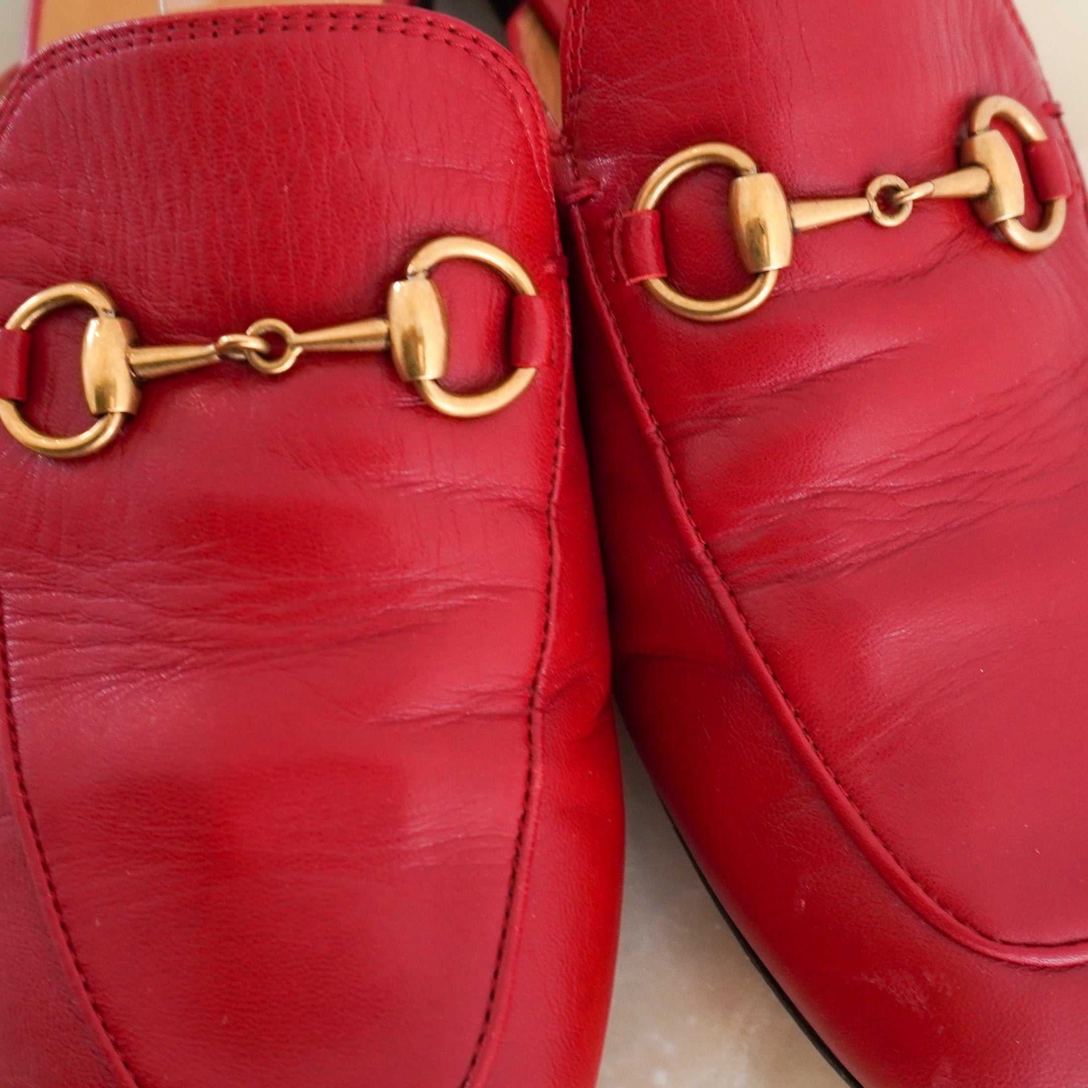 Gucci Princetown Red Leather Horsebit Mules (RRP £760) | Authentic Preloved