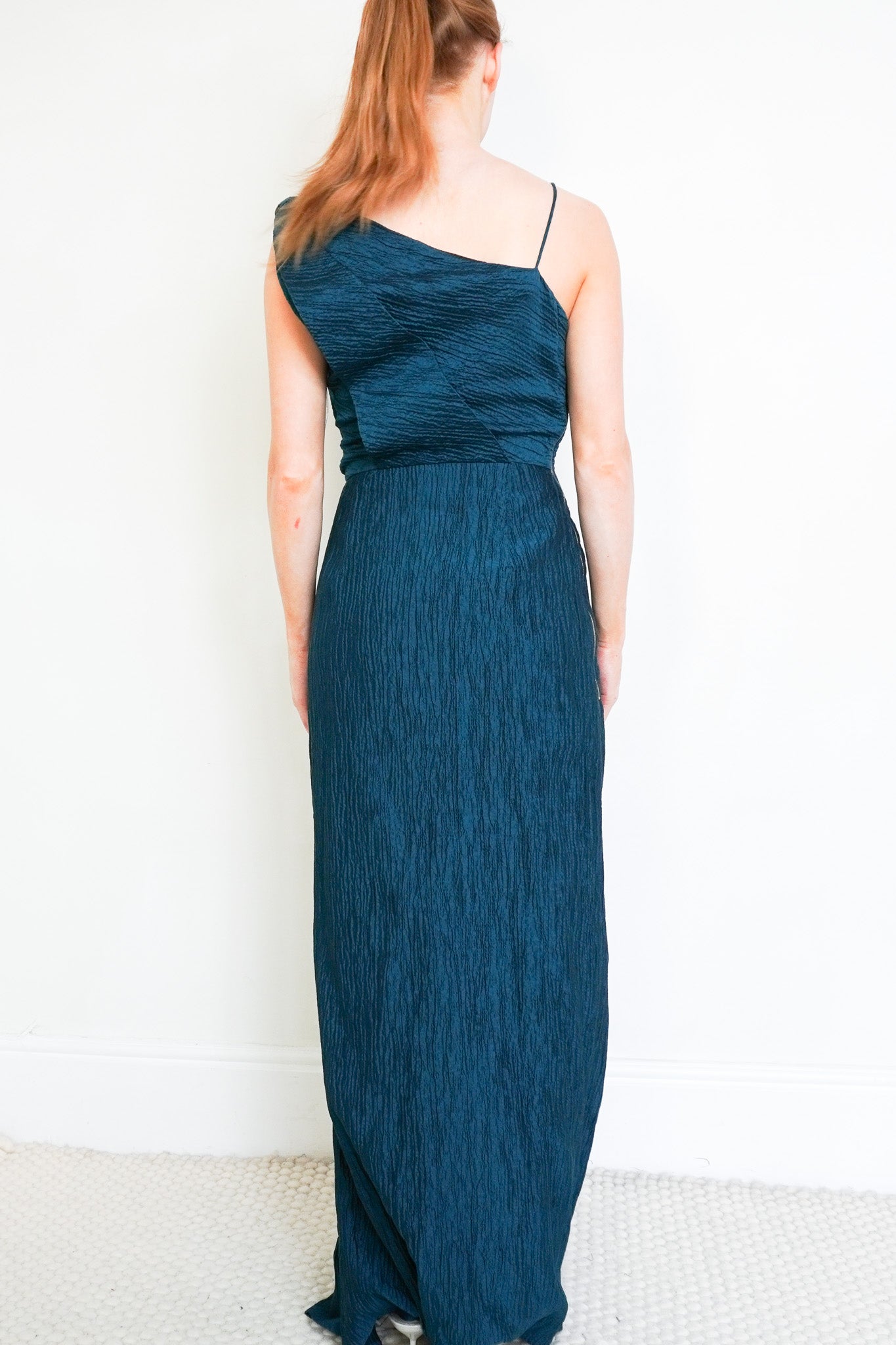 Back photo of the Roland Mouret Teal Silk Gown