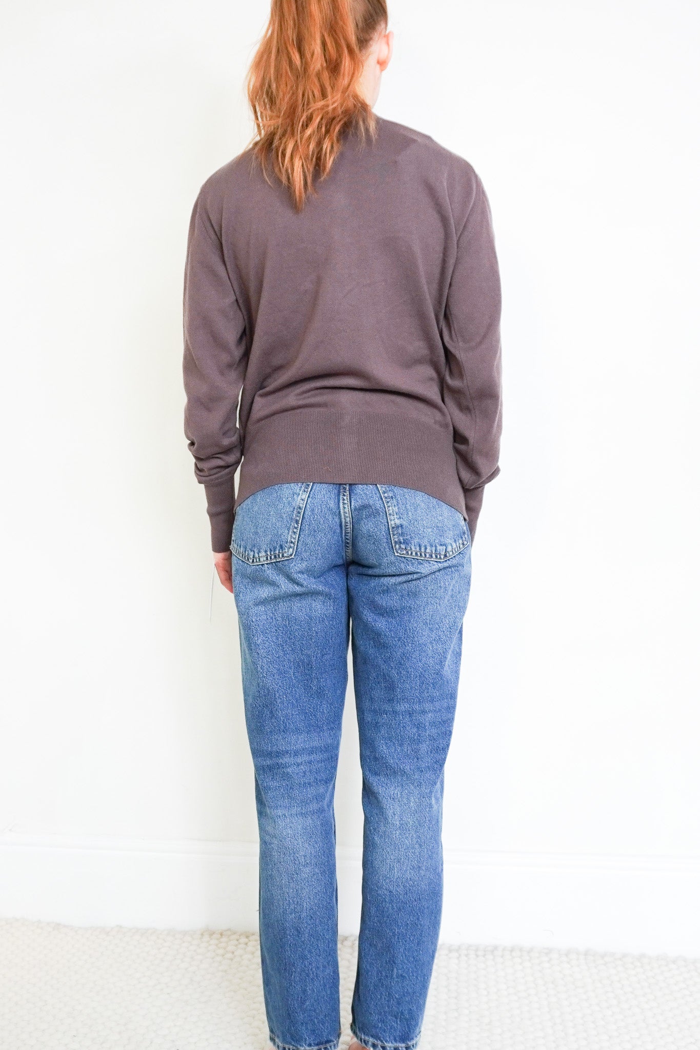 Back photo of the Vivienne Westwood Bea Cardigan in Truffle