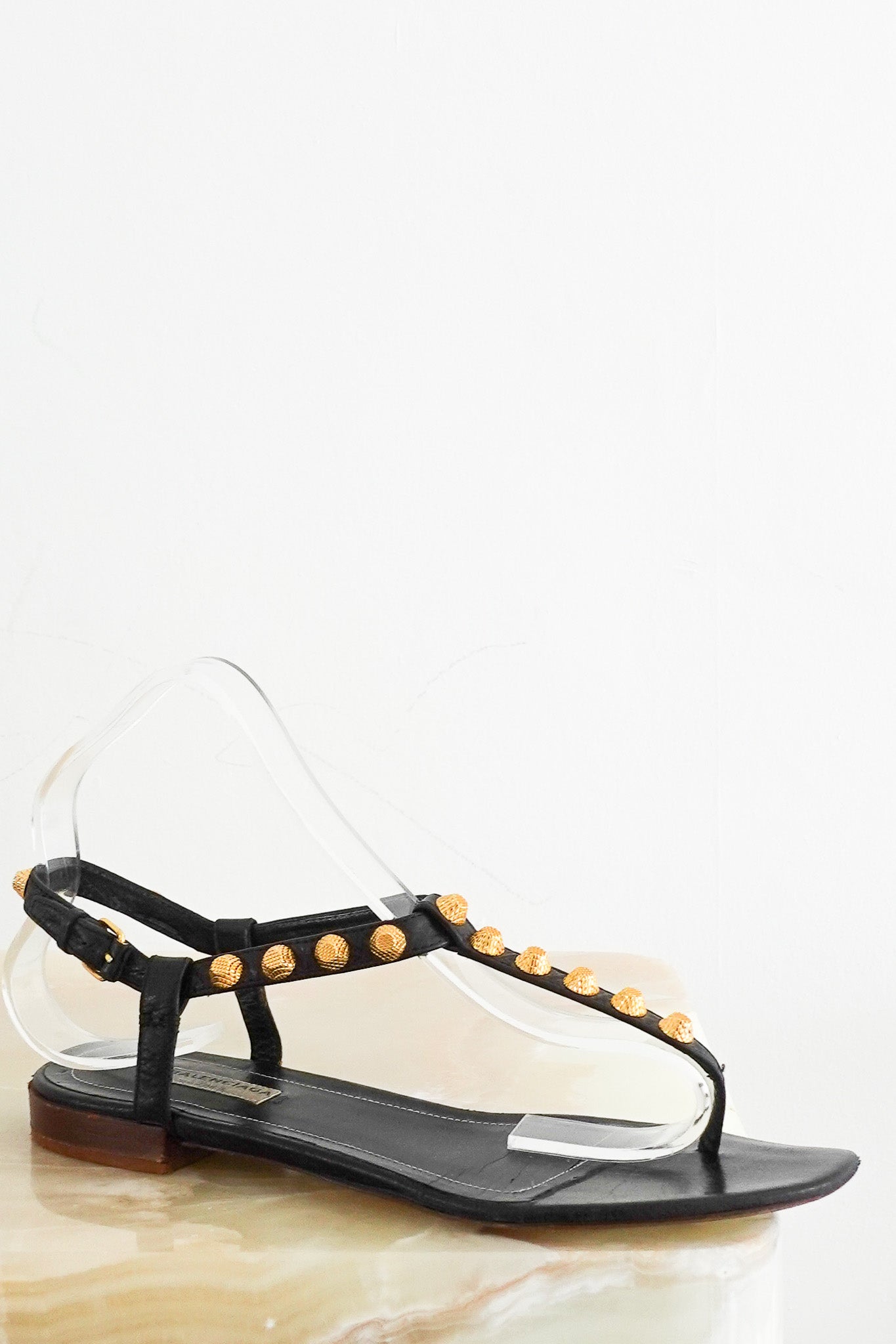 Balenciaga-Black-And-Gold-Studded-Open-Toe-Sandals-front-photo