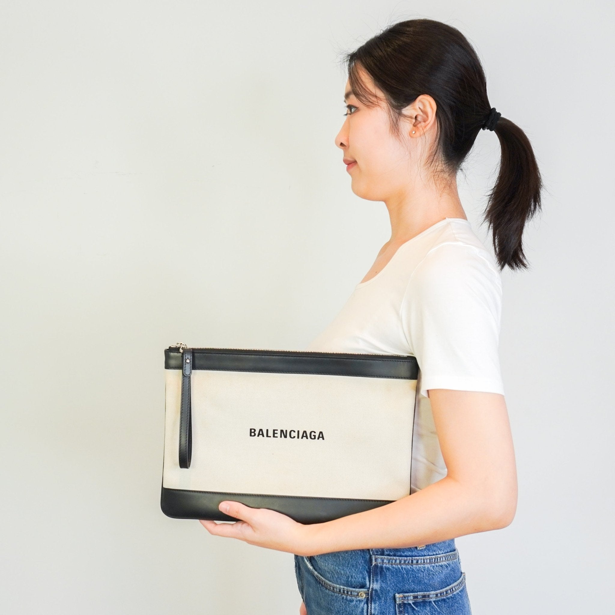 Balenciaga Canvas and Leather Clutch RRP £730 | Authentic Preloved - Reloved Again