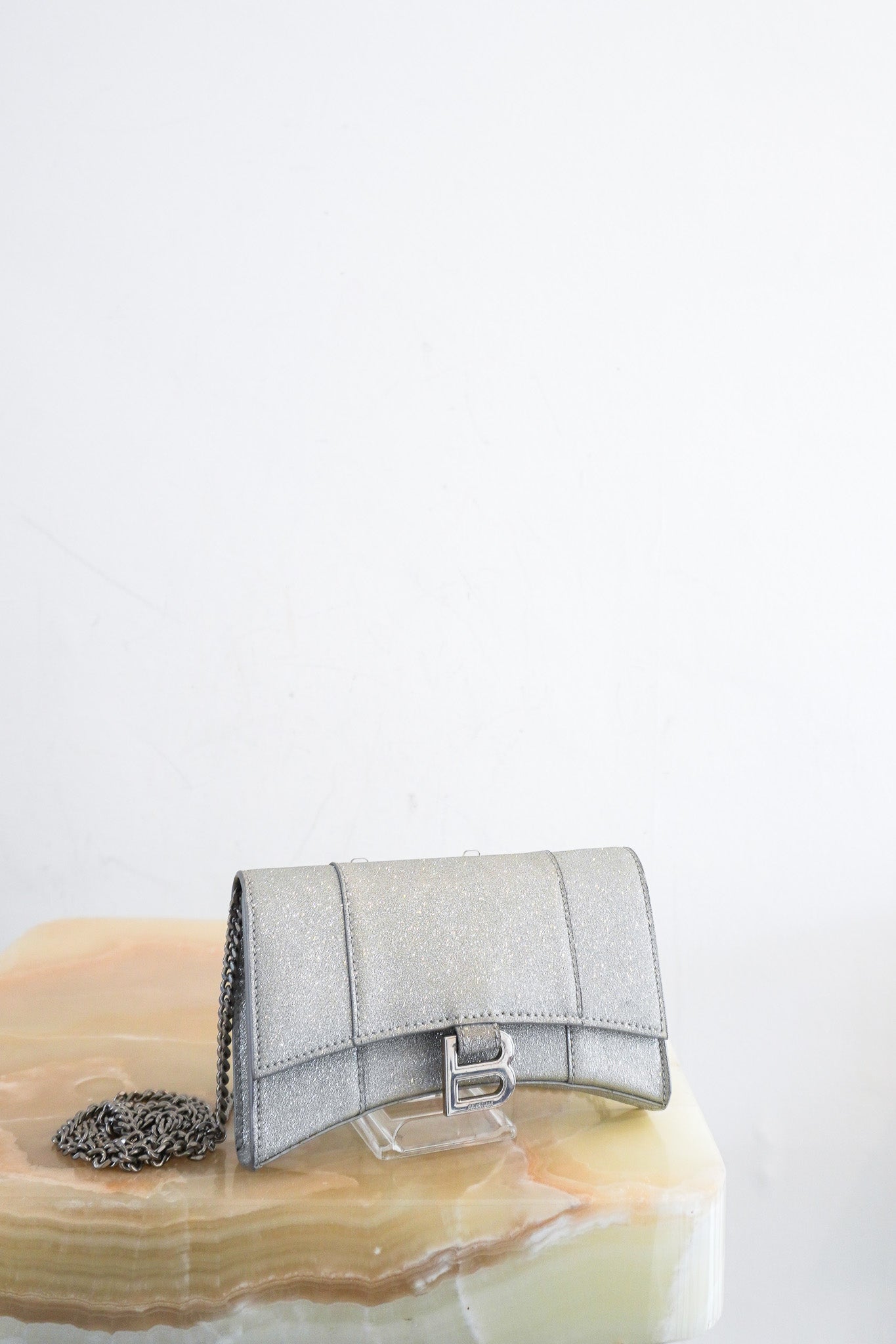 Balenciaga Grey Glitter XS Hourglass Wallet on Chain RRP £950 | Authentic Preloved - Reloved Again