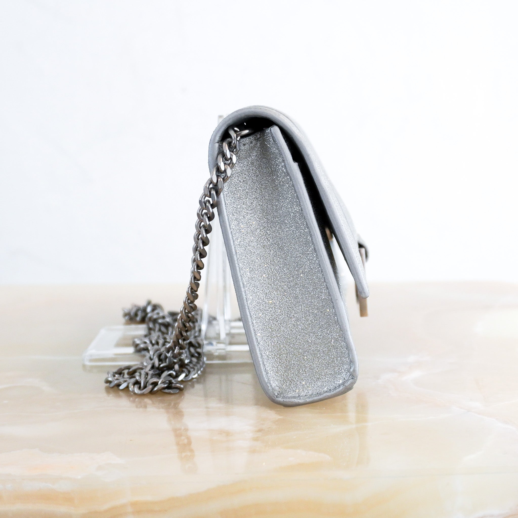 Balenciaga Grey Glitter XS Hourglass Wallet on Chain RRP £950 | Authentic Preloved - Reloved Again
