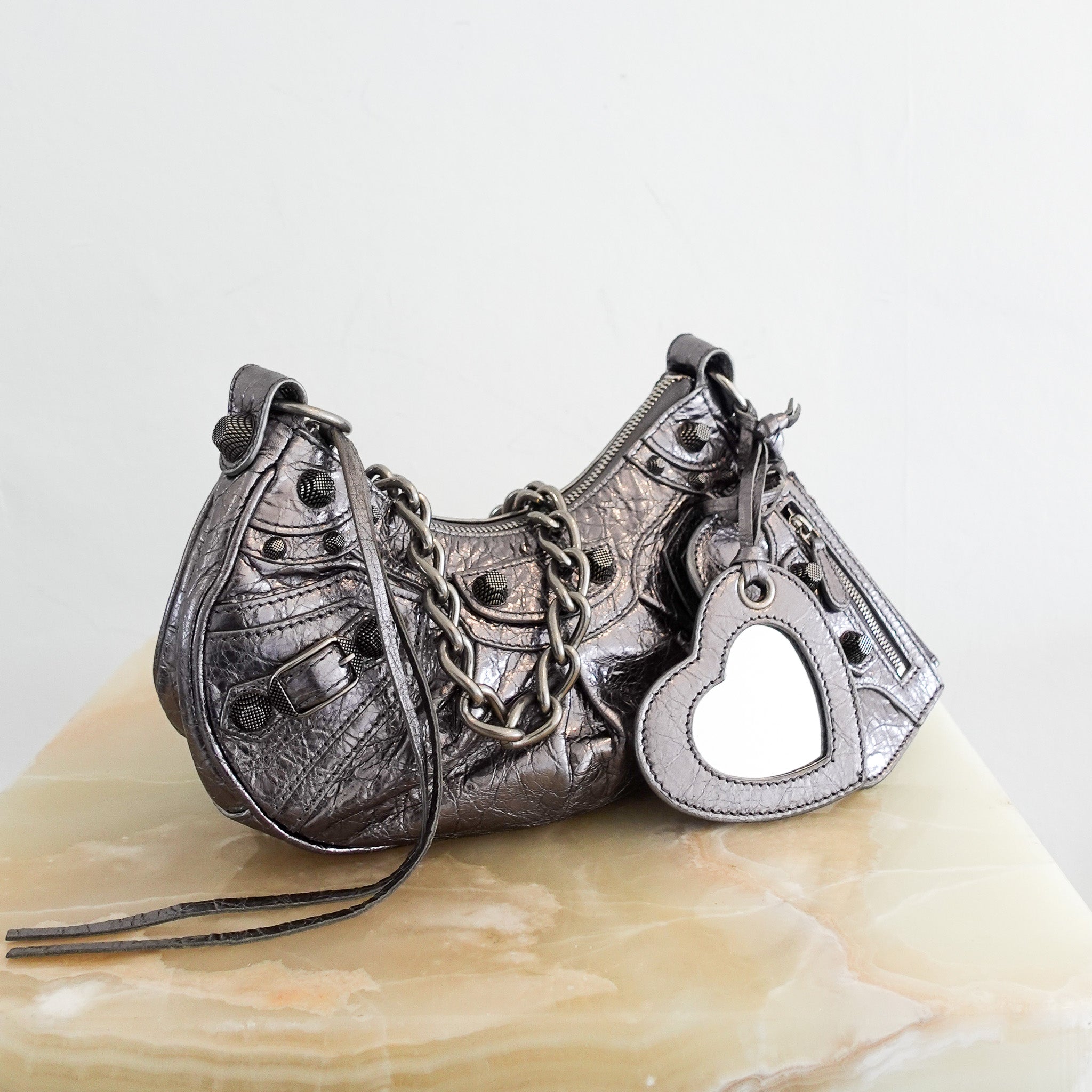 Balenciaga Le Cagole XS Leather Metallic silver shoulder bag RRP £1950 | Authentic Preloved - Reloved Again