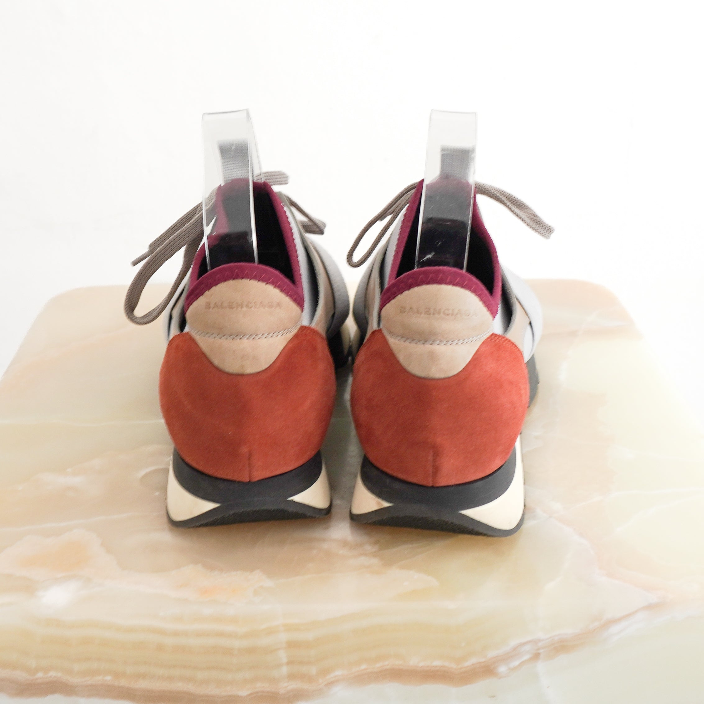 Balenciaga Race Runner Sneakers in Gris and Bois de Rose back photo chelsea london