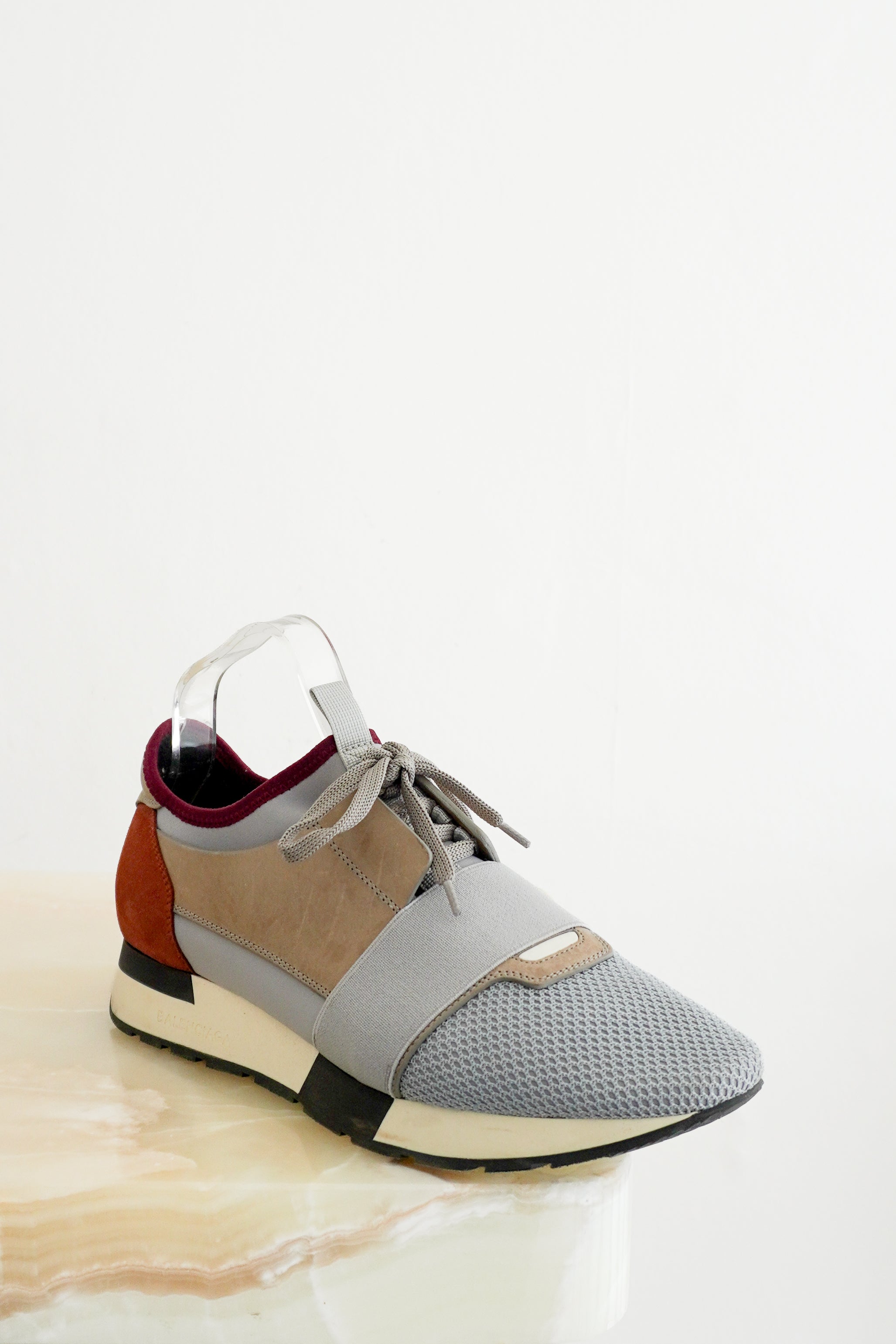 Balenciaga Race Runner Sneakers in Gris and Bois de Rose front photo chelsea london