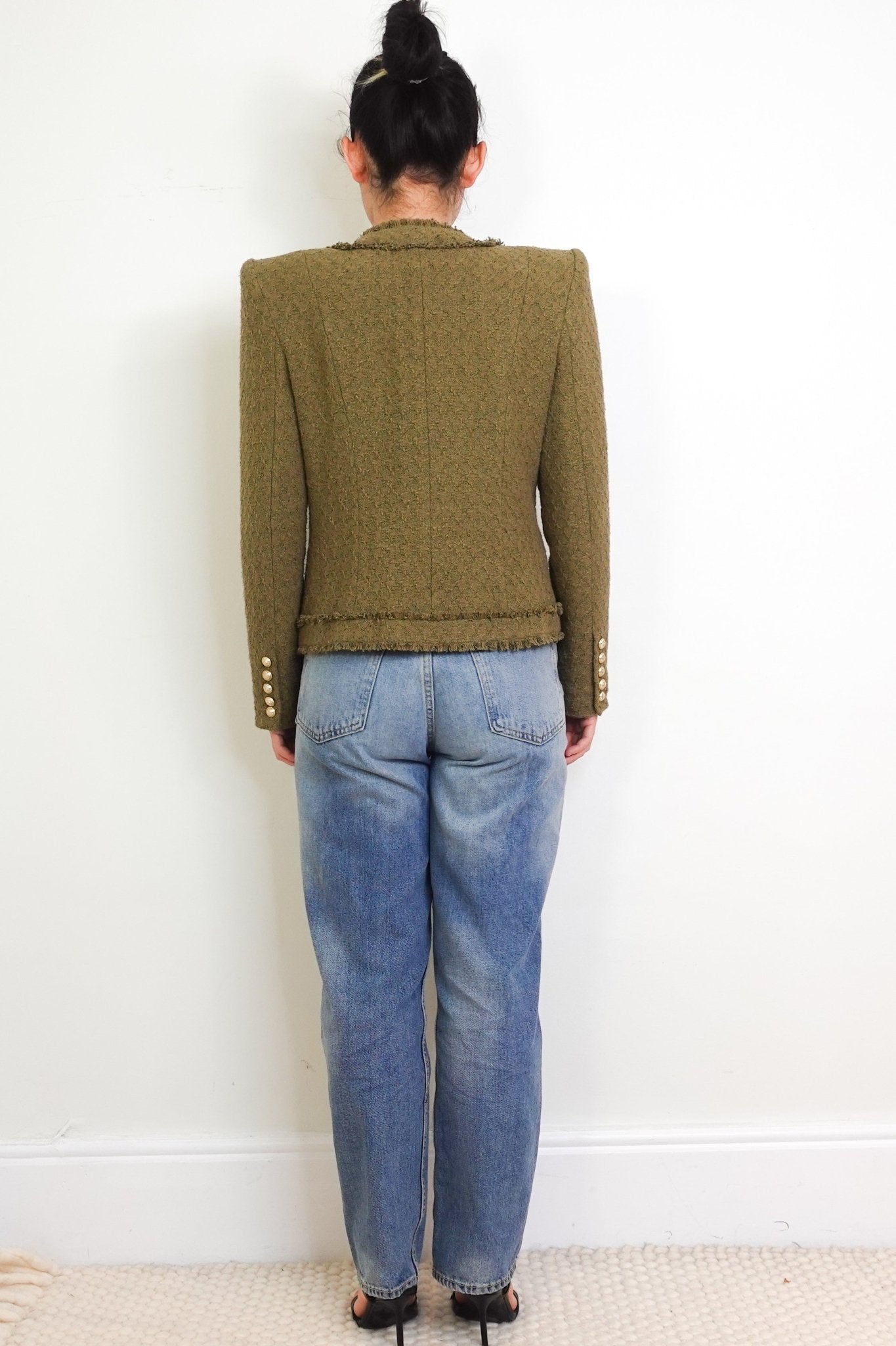 Balmain Khaki Green Frayed Boucle Blazer RRP £1700 | Authentic Preloved - Reloved Again