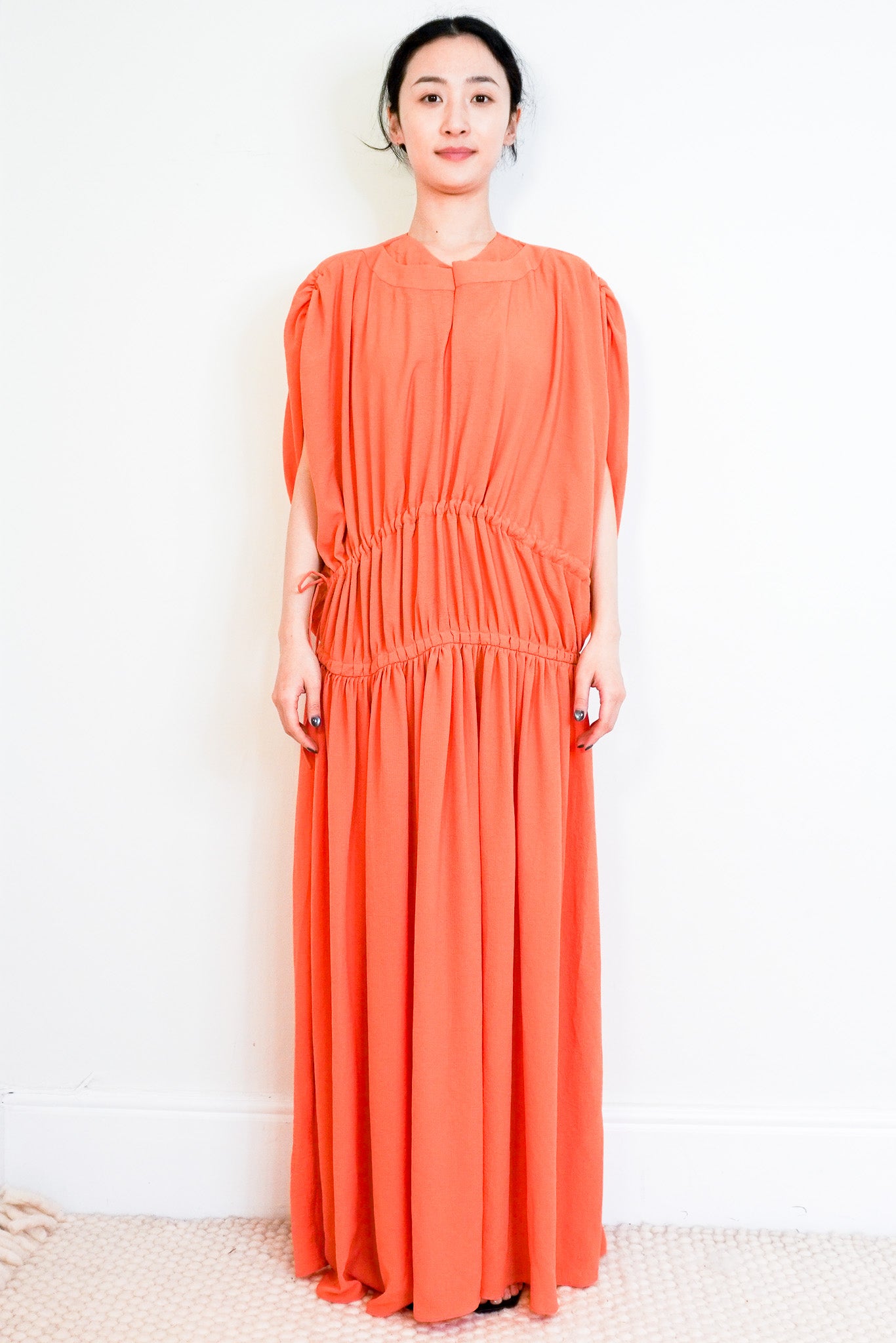 Bambah-Fatma-Orange-Ruched-Kaftan-front-picture-chelsea-london