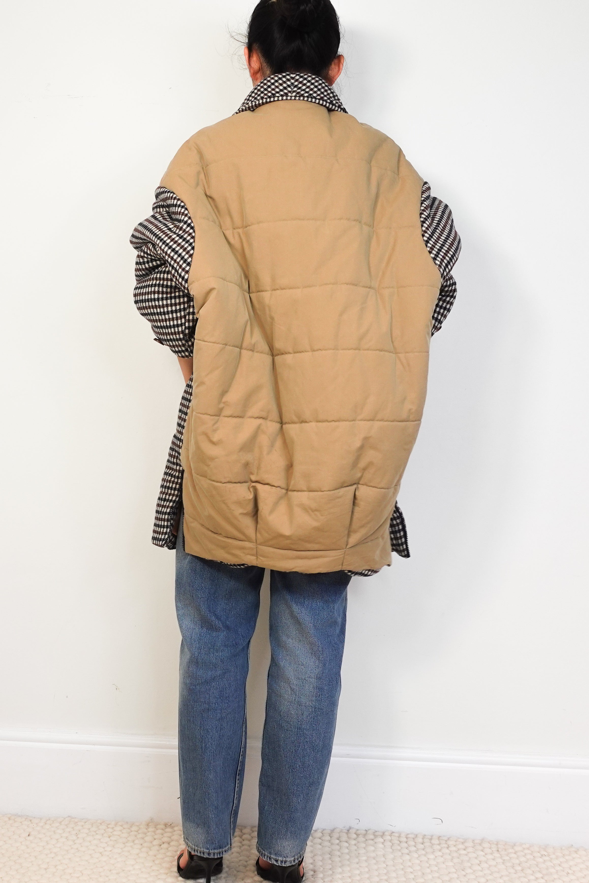Baum-Und-Pferdgarten-Brown-Heritage-Check-Padded-Coat-back-picture-Chelsea-London