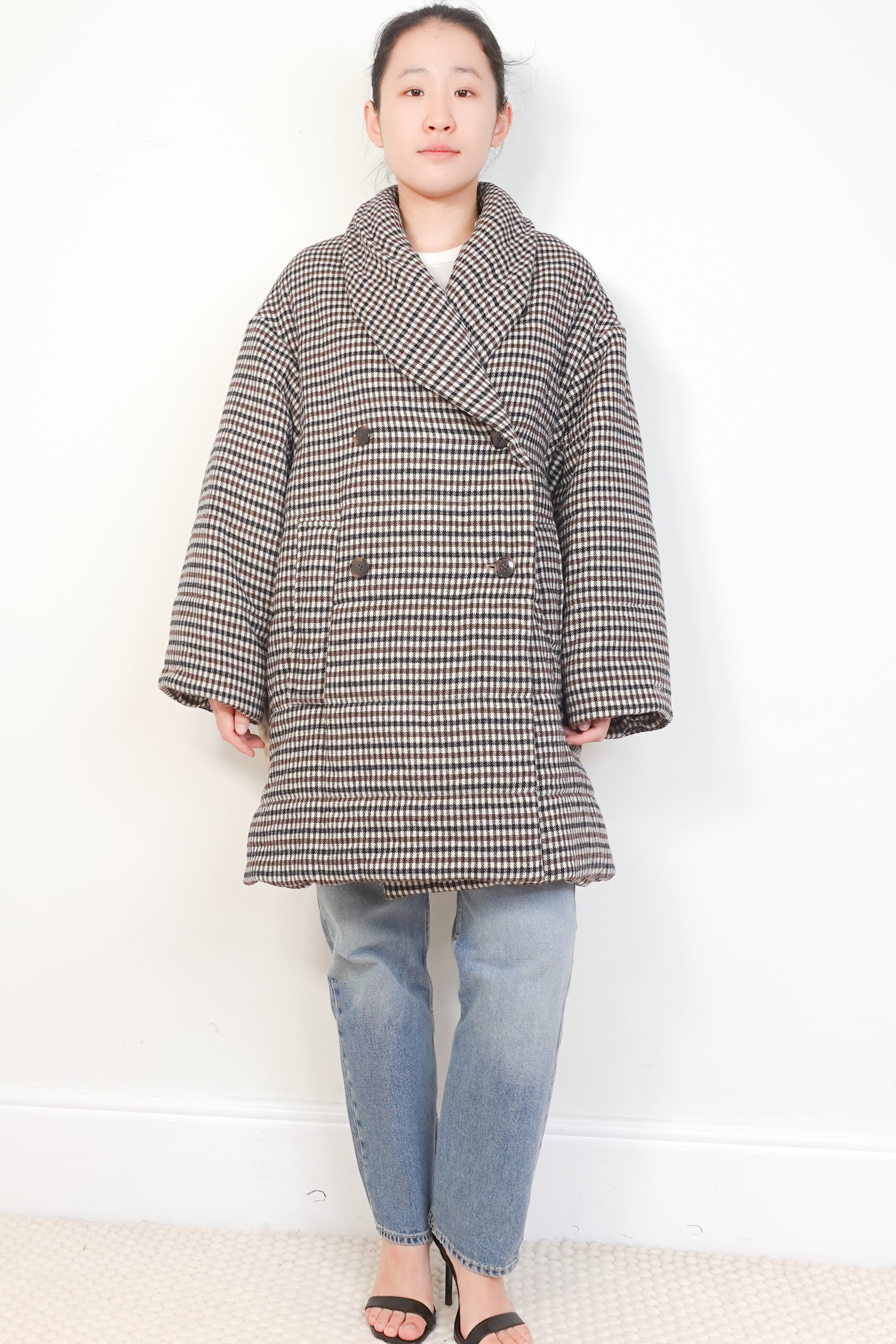 Baum-Und-Pferdgarten-Brown-Heritage-Check-Padded-Coat-front-picture-Chelsea-London
