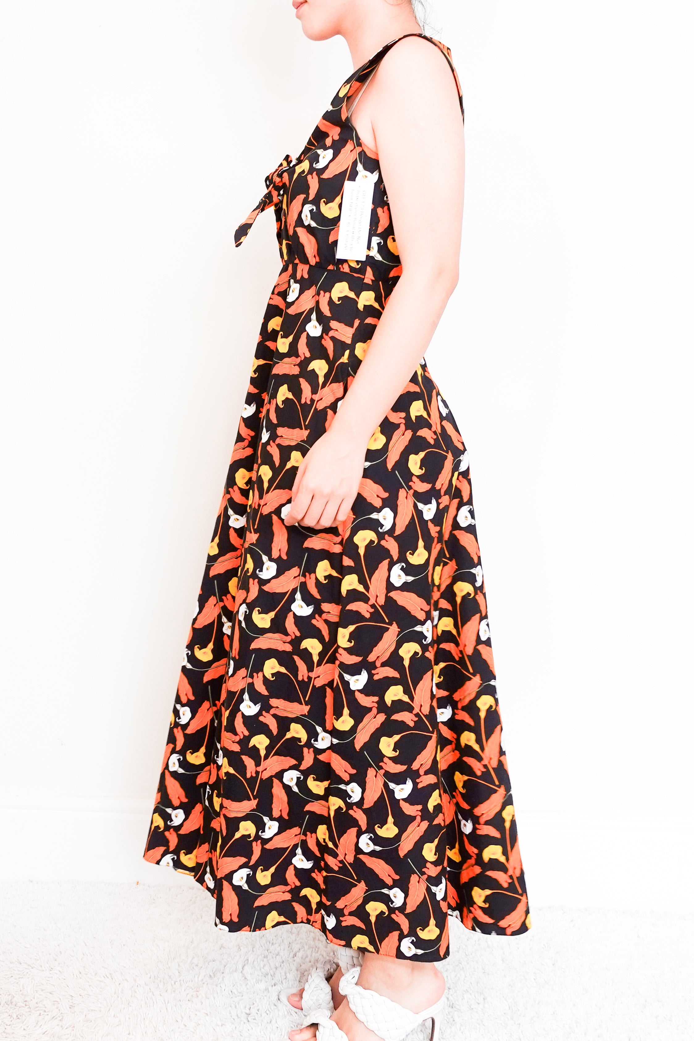 Borgo-De-Nor-Orange-Floral-Maxi-dress-with-tie-side-picture