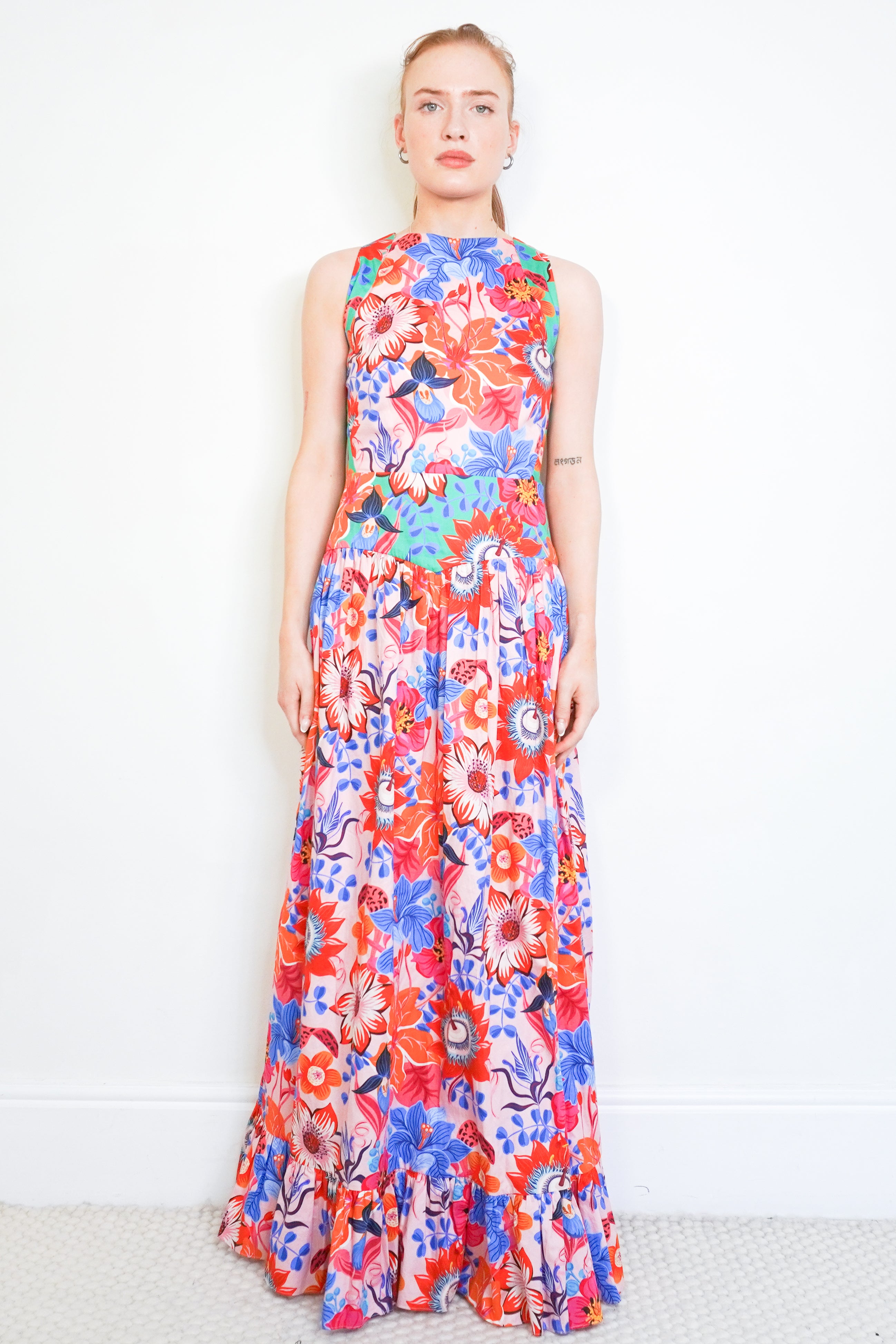 Borgo de Nor Amara Open-Back Floral Cotton Maxi Dress front photo chelsea london