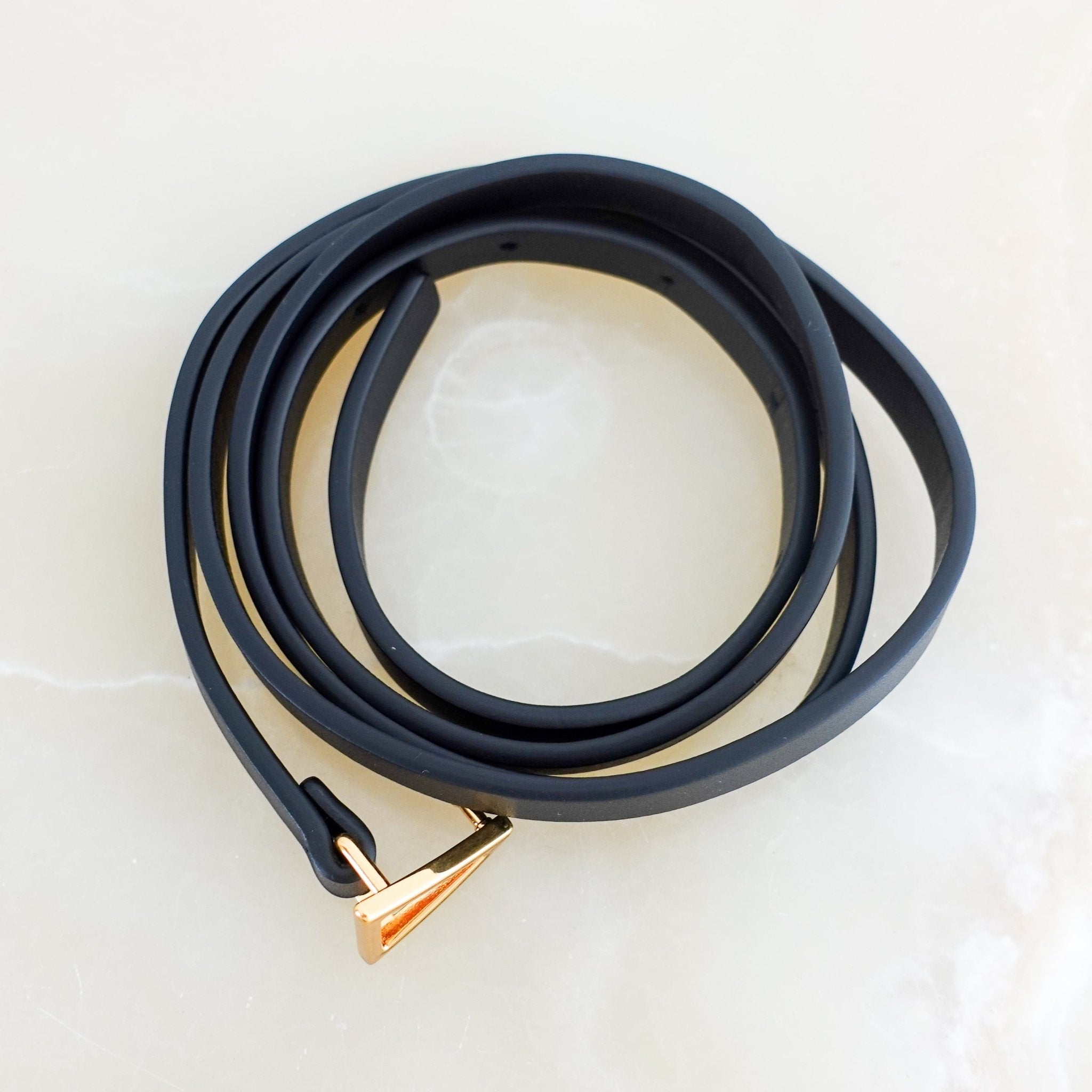 Bottega Veneta Black Slimline belt with gold triangle | Authentic Preloved - Reloved Again