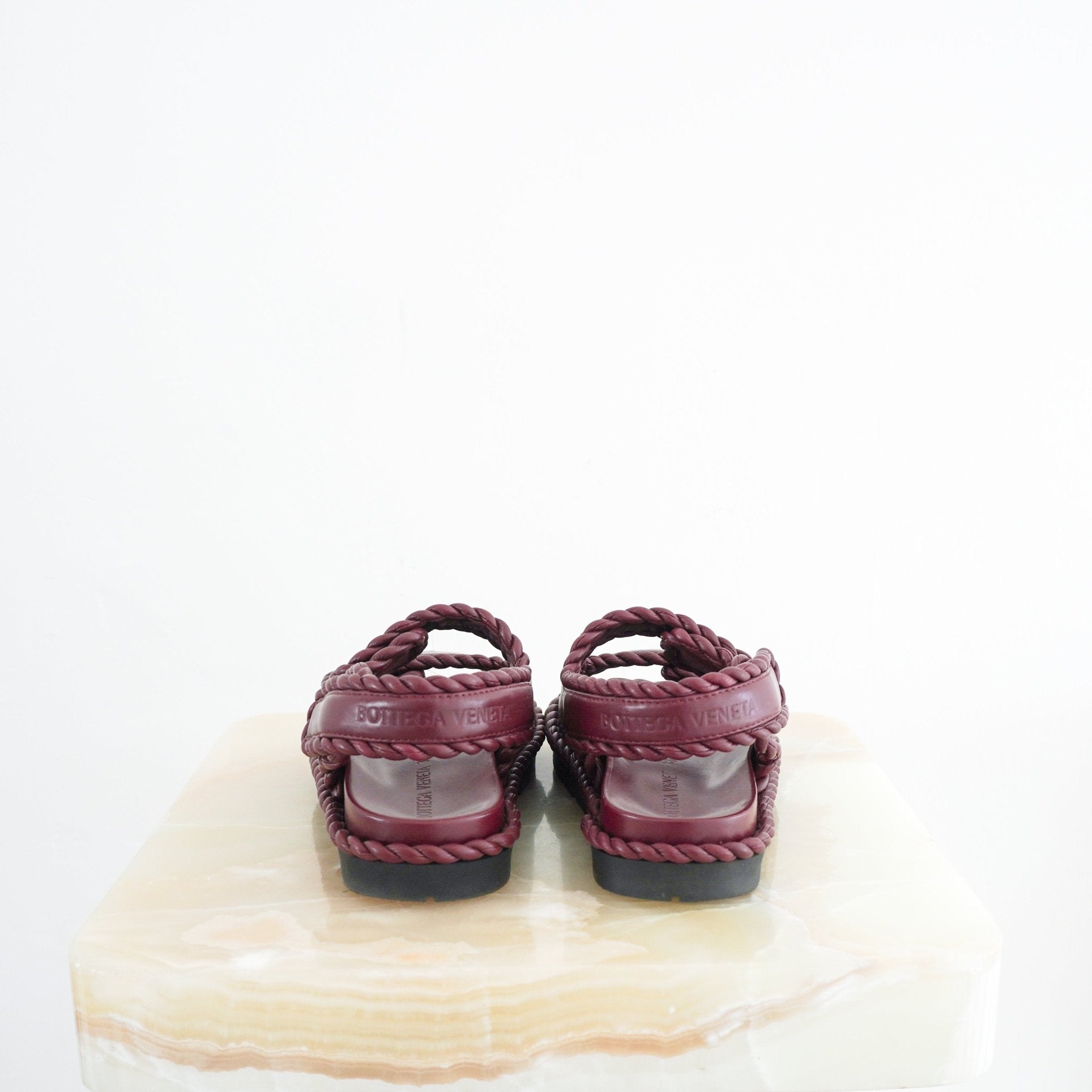 Bottega Veneta Burgundy Braided Jack Flat Sandals RRP £800 | Authentic Preloved - Reloved Again