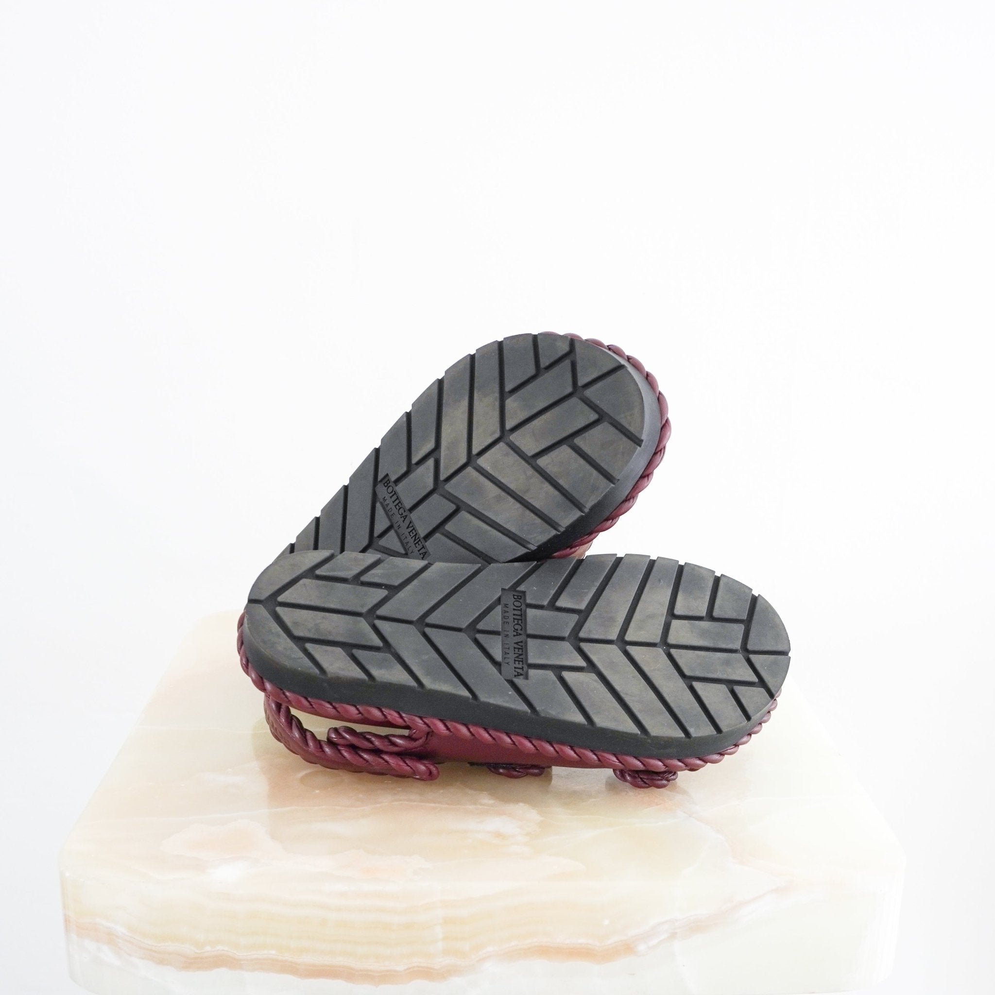 Bottega Veneta Burgundy Braided Jack Flat Sandals RRP £800 | Authentic Preloved - Reloved Again
