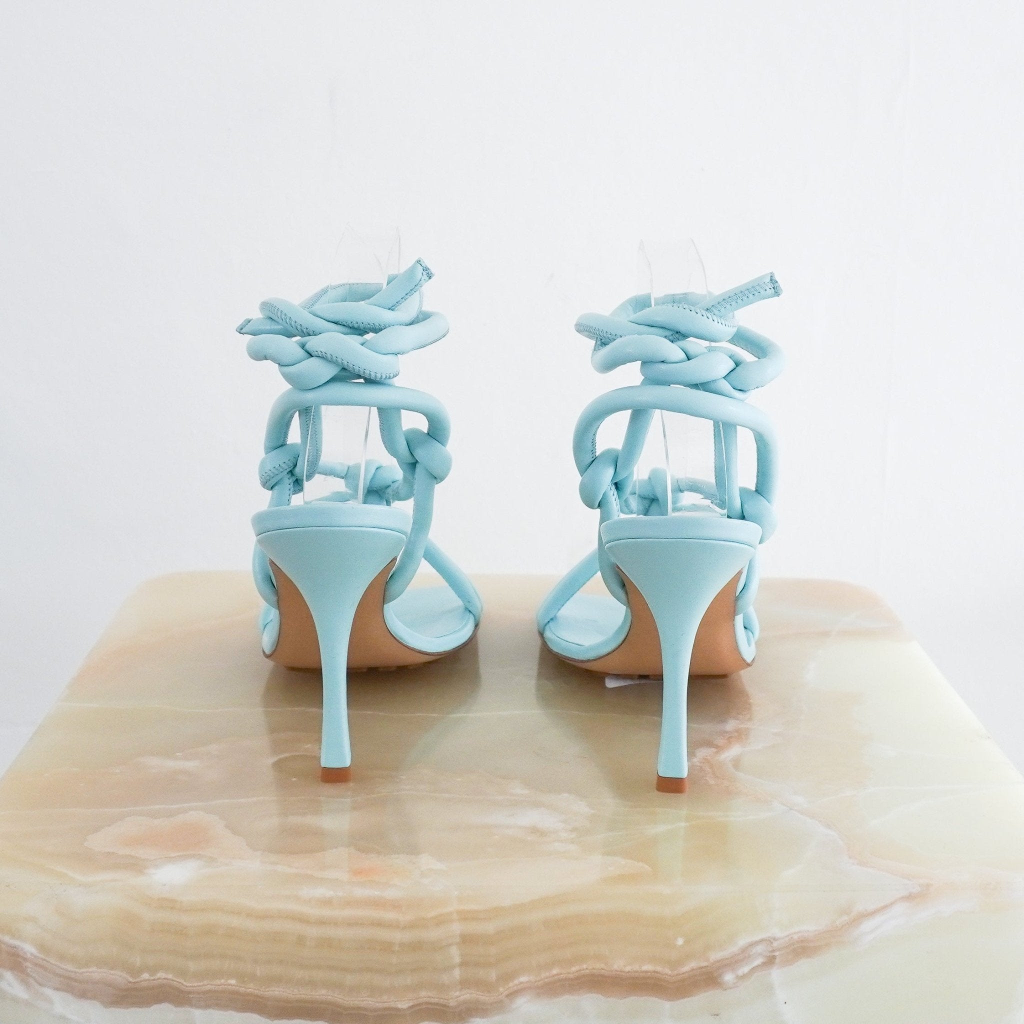 Bottega Veneta Dream Knotted Leather Sandals in Baby Blue RRP £740 | Authentic Preloved - Reloved Again