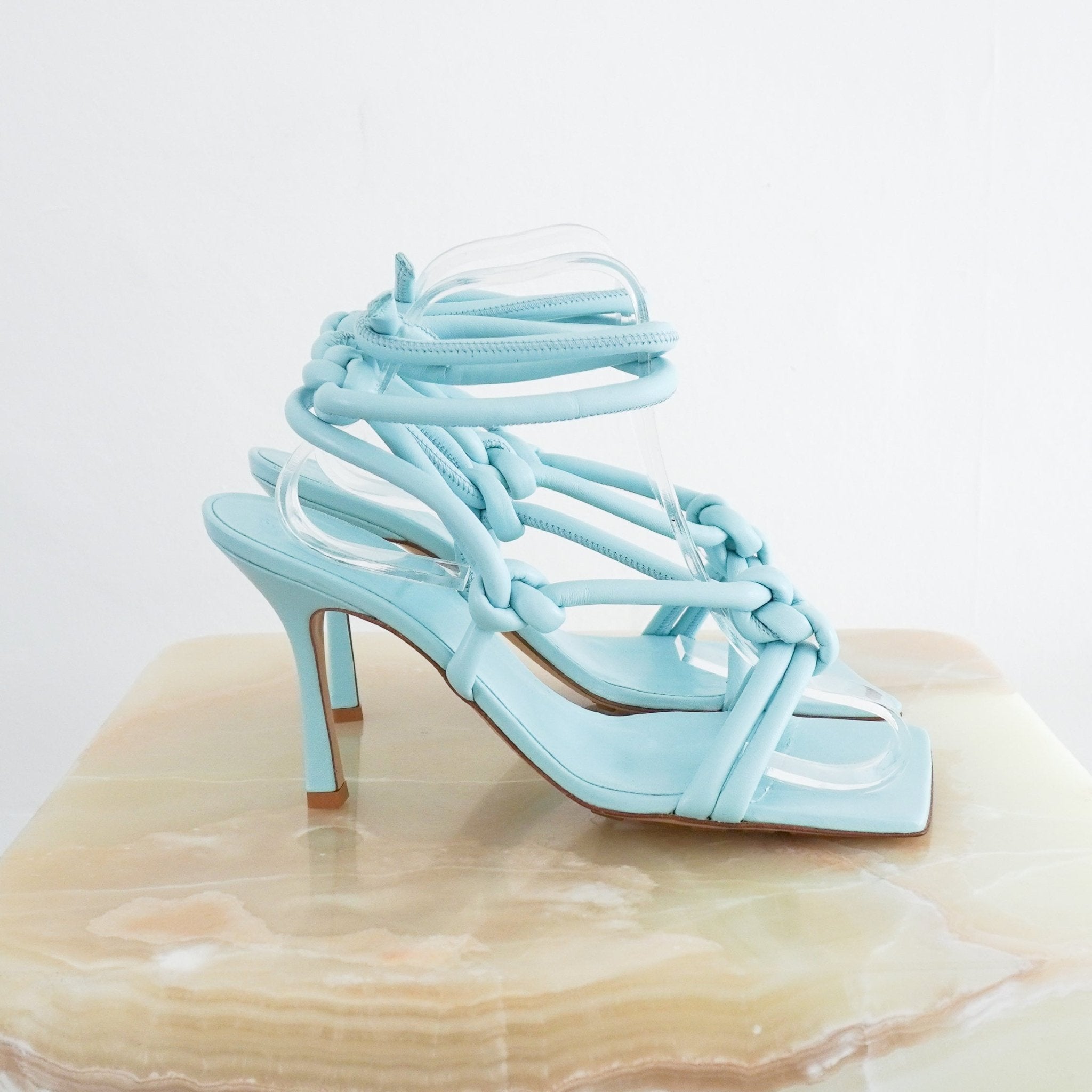 Bottega Veneta Dream Knotted Leather Sandals in Baby Blue RRP £740 | Authentic Preloved - Reloved Again